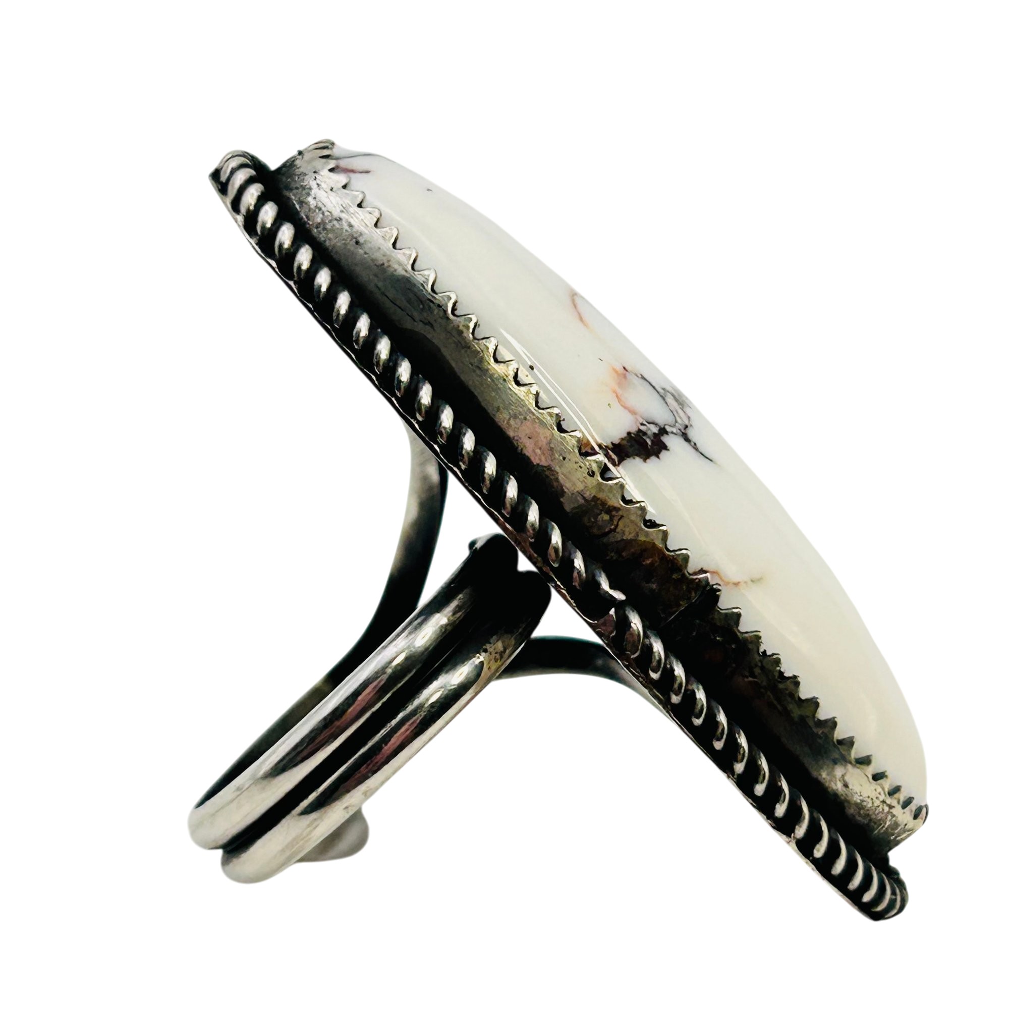 Tia Long Navajo Sterling Buffalo Turquoise Adjustable Ring
