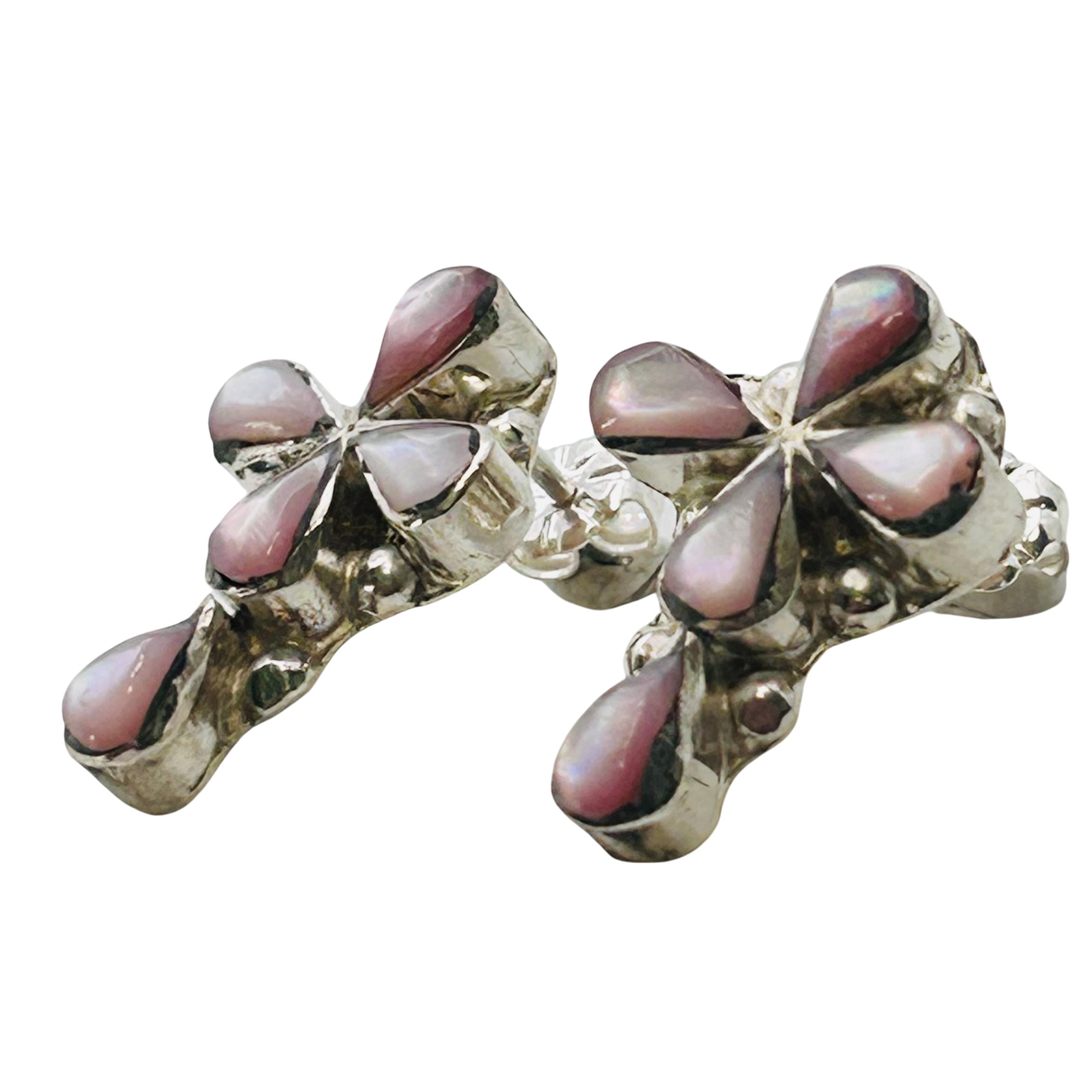 Pino Yunie Zuni Sterling Pink Shell Cross Earrings