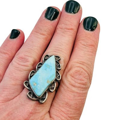 Betta Lee Navajo Sterling Inlay Sonoran Turquoise Ring Sz 8. Betta Lee Navajo Sterling Inlay 