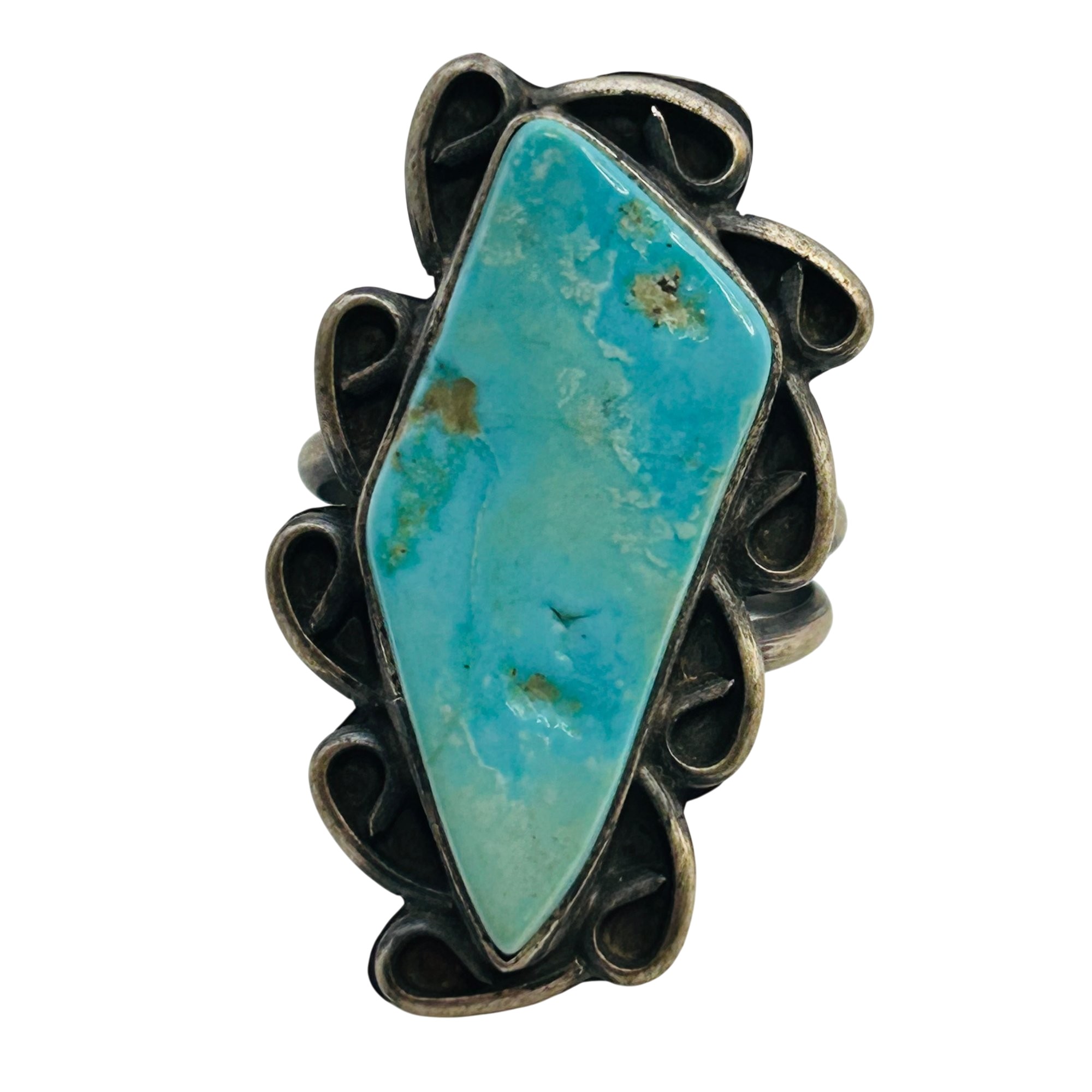 Betta Lee Navajo Sterling Inlay Sonoran Turquoise Ring Sz 8