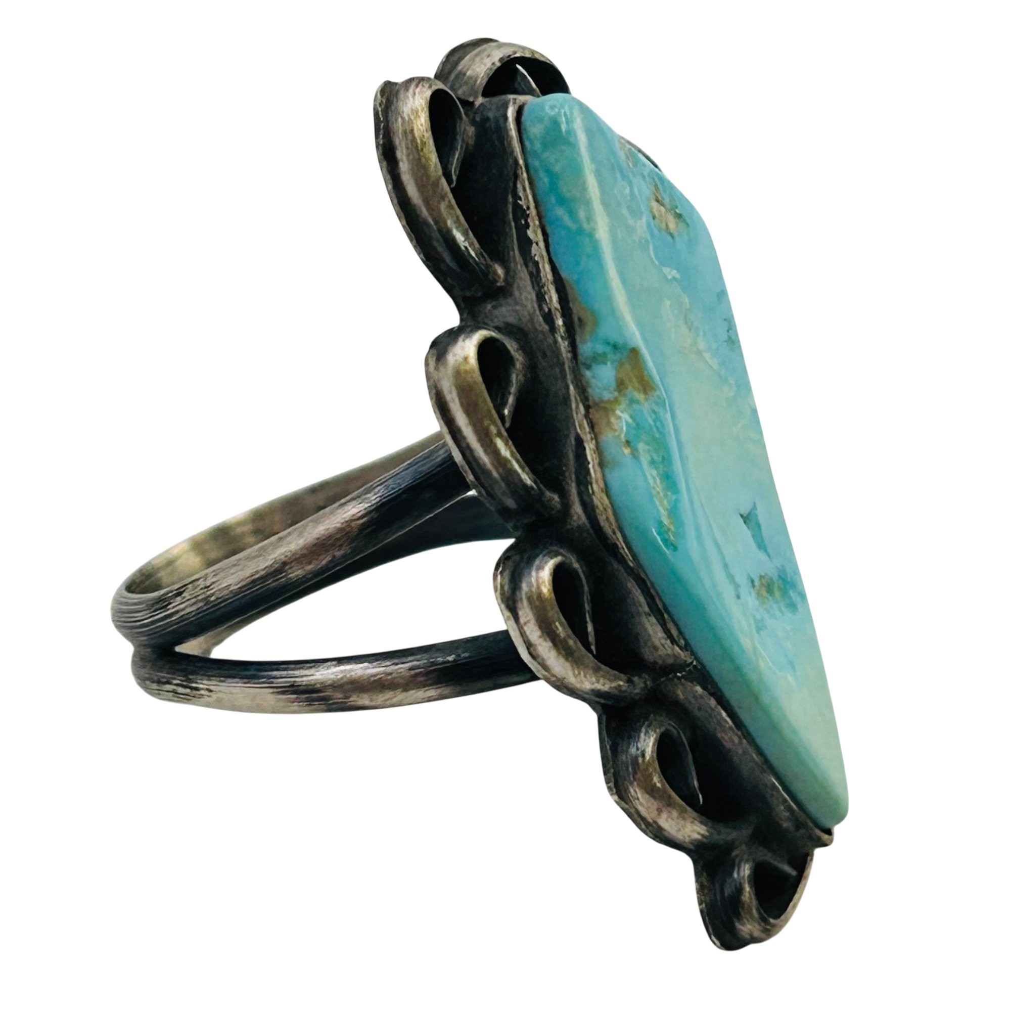Betta Lee Navajo Sterling Inlay Sonoran Turquoise Ring Sz 8