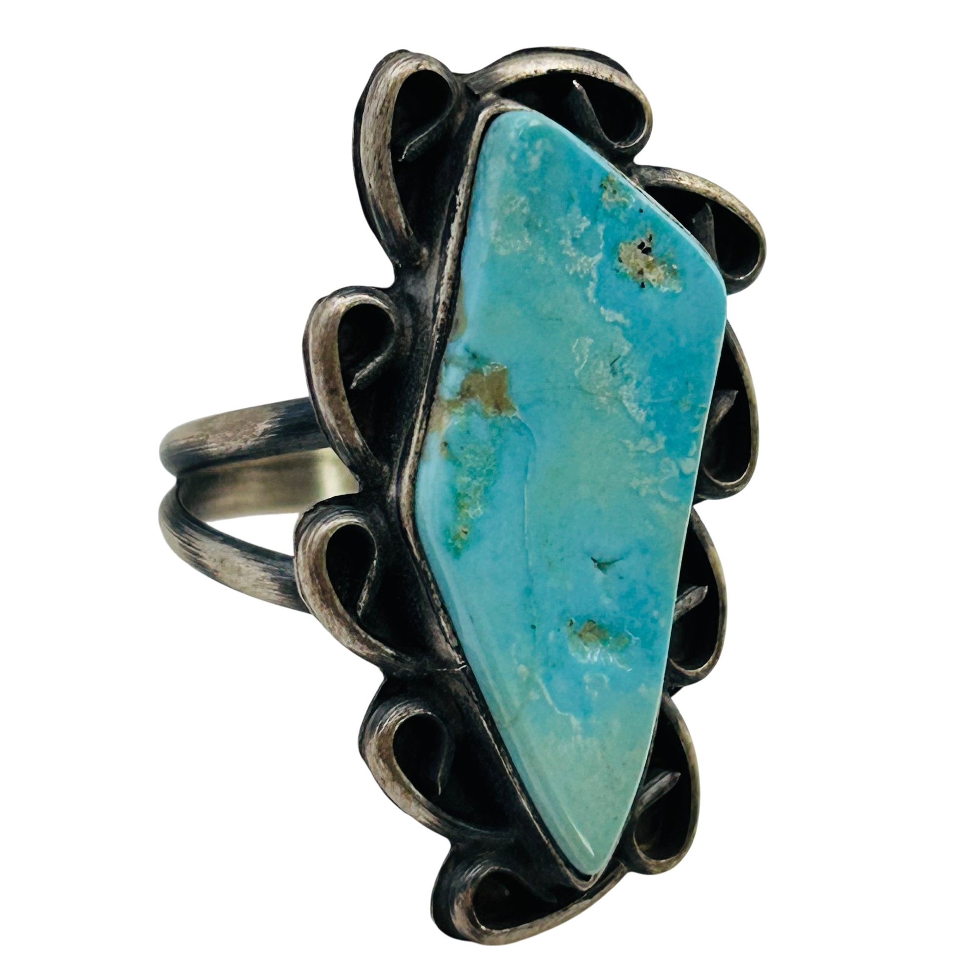 Betta Lee Navajo Sterling Inlay Sonoran Turquoise Ring Sz 8