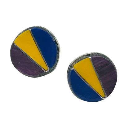Karen Lalio Zuni Sterling Multi-Stone Earrings. Karen Lalio Zuni Sterling Multi stone Bezel set 
