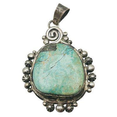 Scott Skeets Navajo Sterling Kingman Turquoise Pendant 12.2g