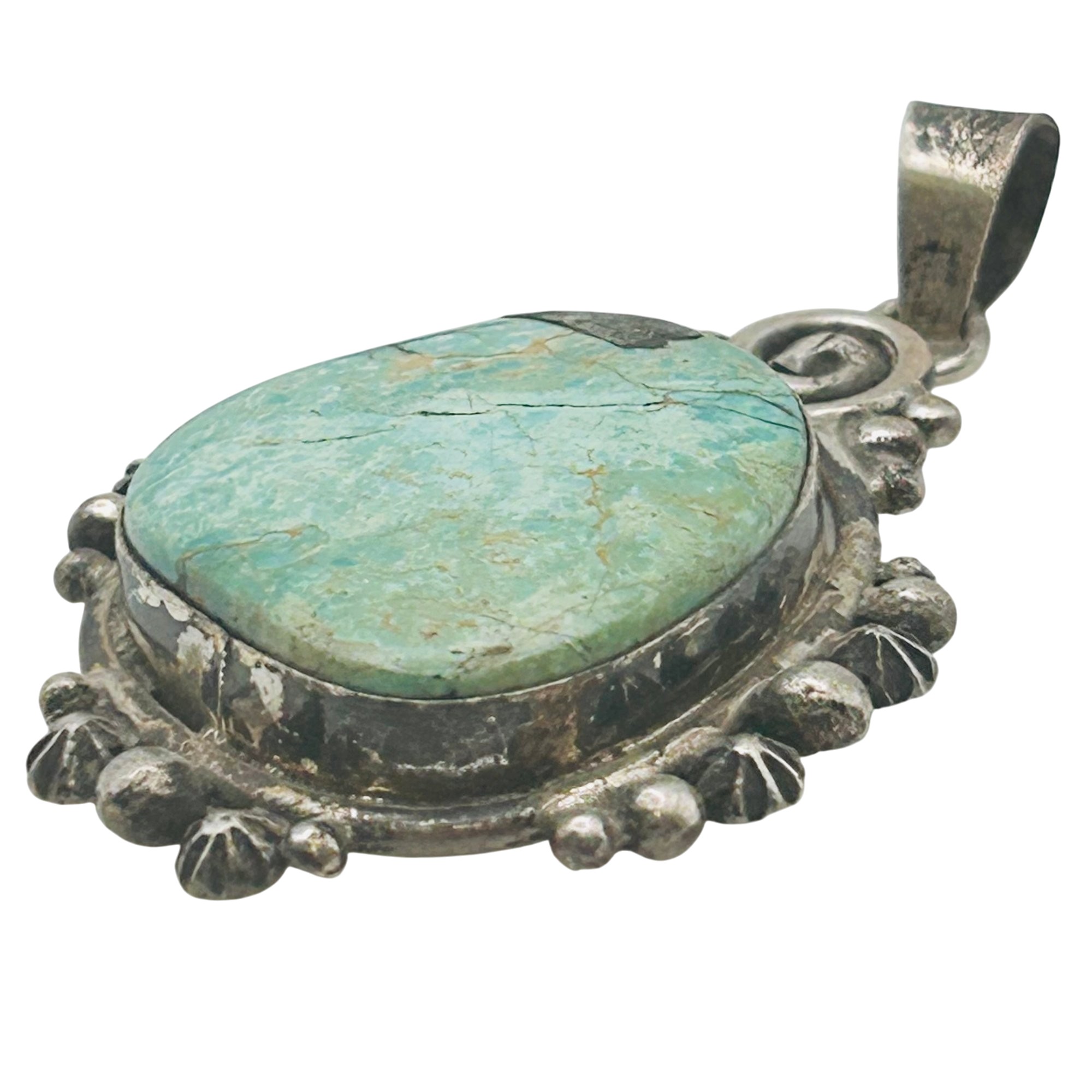 Scott Skeets Navajo Sterling Kingman Turquoise Pendant