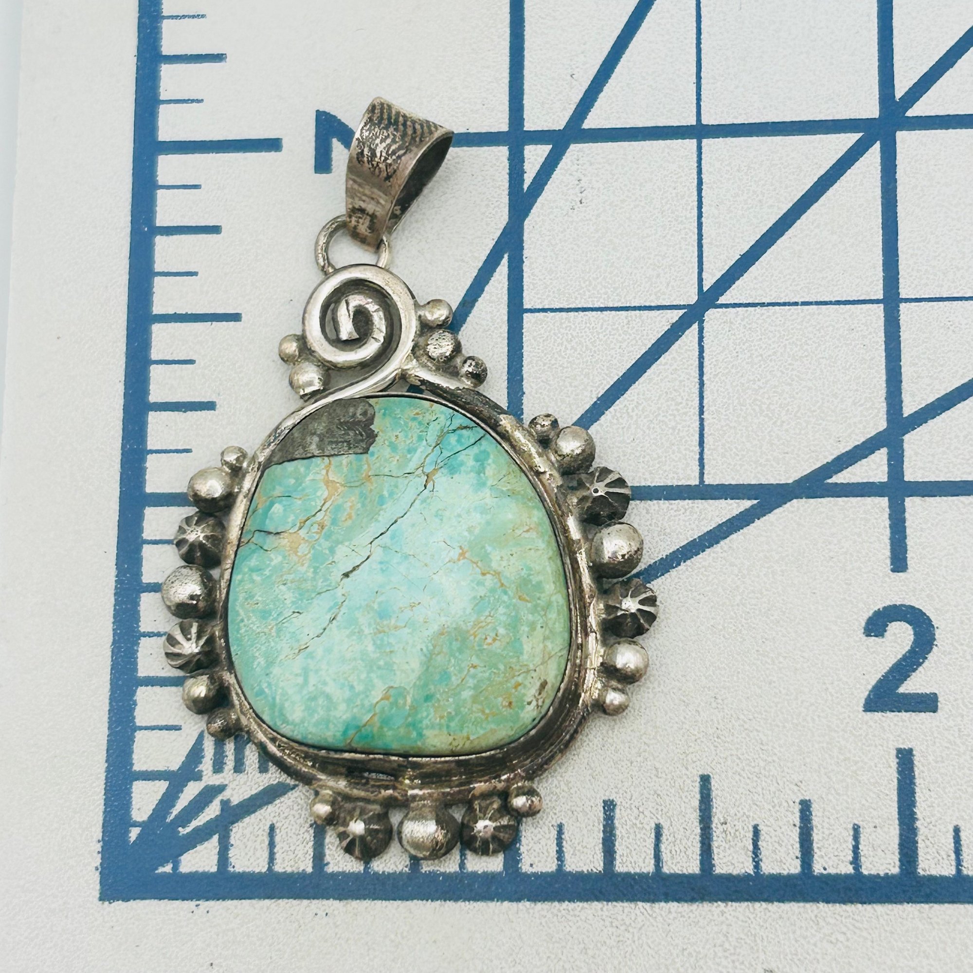 Scott Skeets Navajo Sterling Kingman Turquoise Pendant