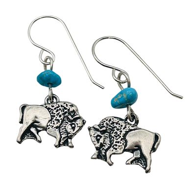 Southwest Sterling Kingman Turquoise Buffalo Earrings 2.1g