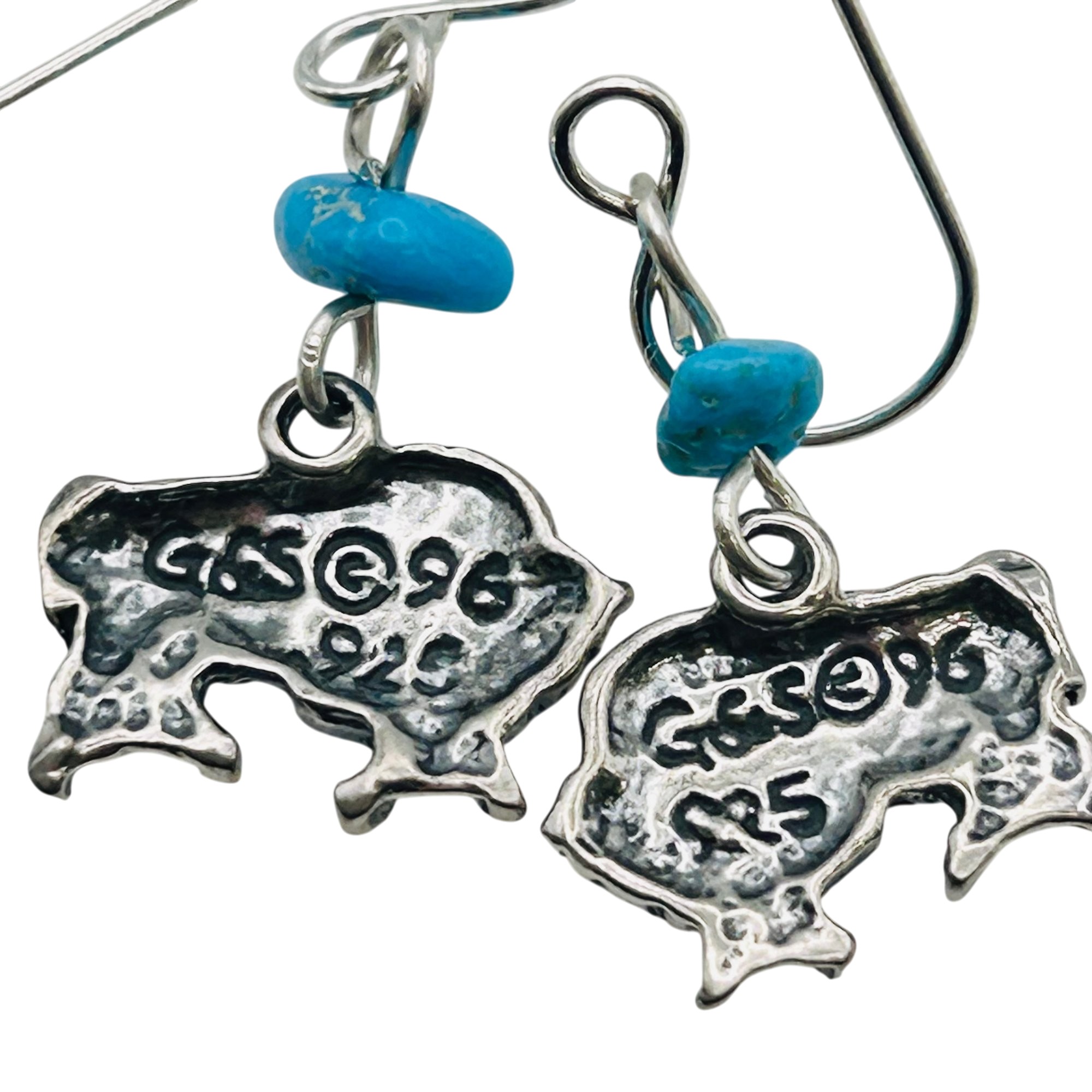 Southwest Sterling Kingman Turquoise Buffalo Earrings