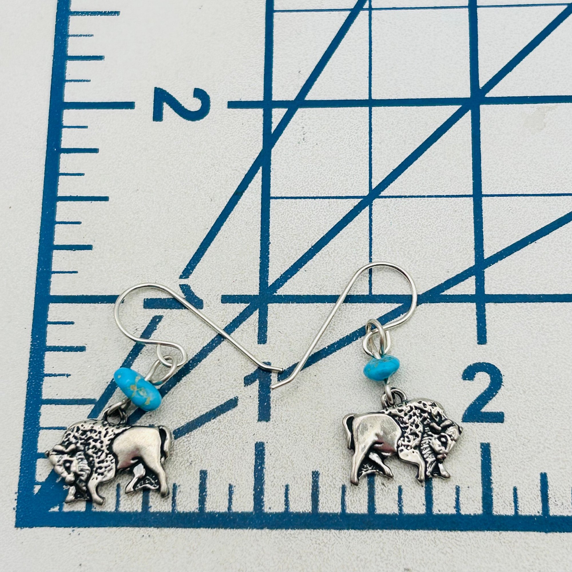 Southwest Sterling Kingman Turquoise Buffalo Earrings