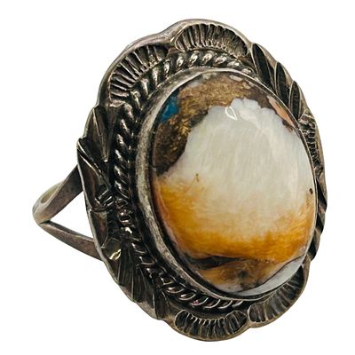 Frank Yazzie Navajo Sterling Compressed Stone Ring Sz 9. Frank Yazzie Navajo Sterling Spiny 