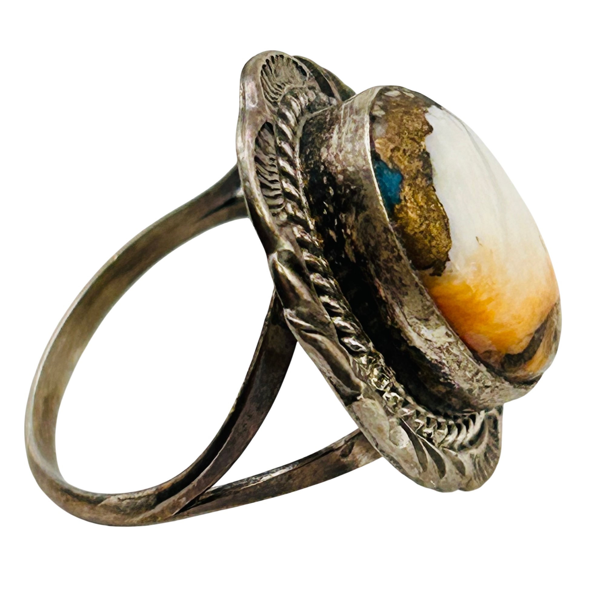 Frank Yazzie Navajo Sterling Compressed Stone Ring Sz 9