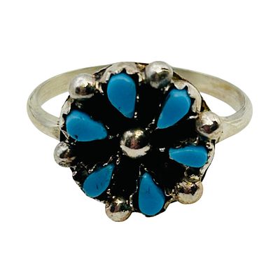Tricia Leekity Zuni Sterling Turquoise Ring Sz 6.5. Tricia Leekity Zuni Sterling needlepoint 