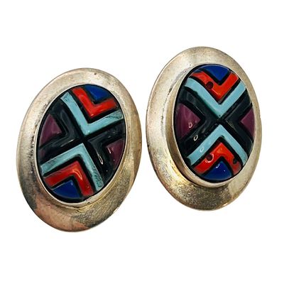 Ella Peters Navajo Sterling Multi Gem Oval Earrings. Ella Peters Navajo sterling turquoise coral 