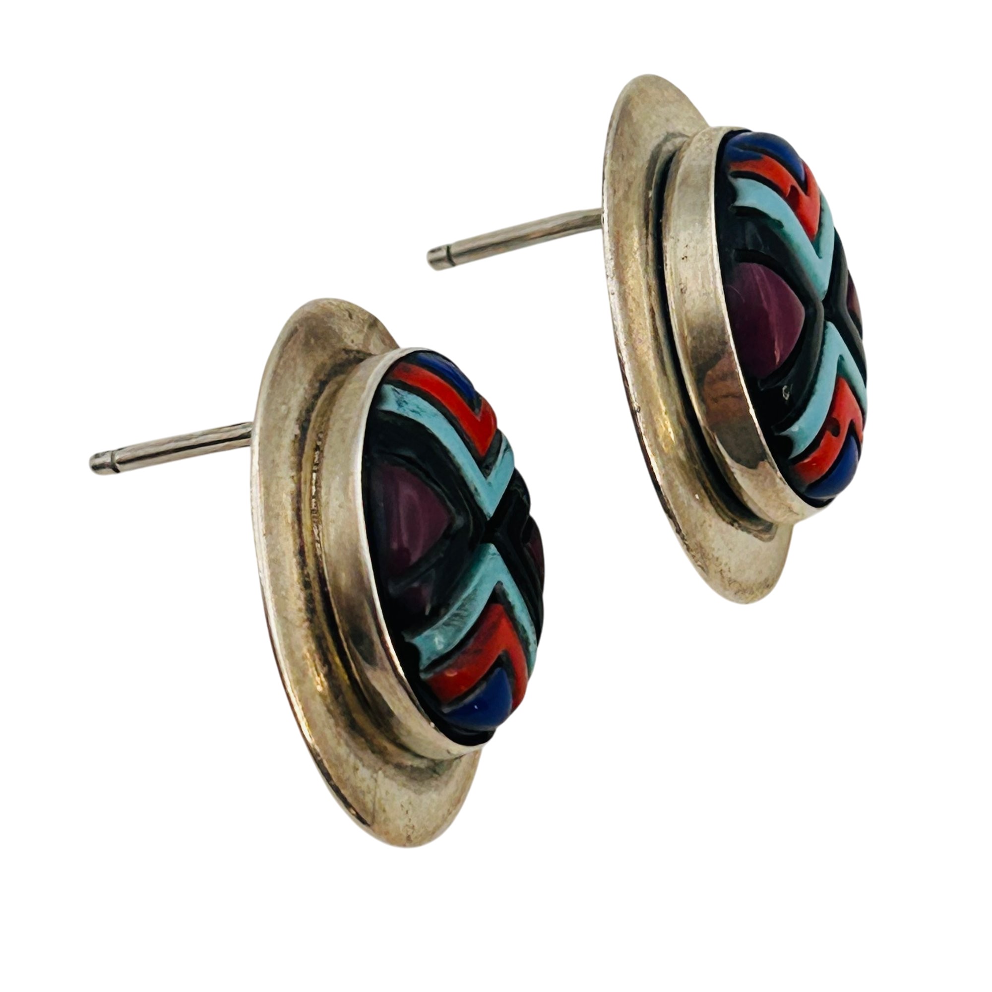 Ella Peters Navajo Sterling Multi Gem Oval Earrings