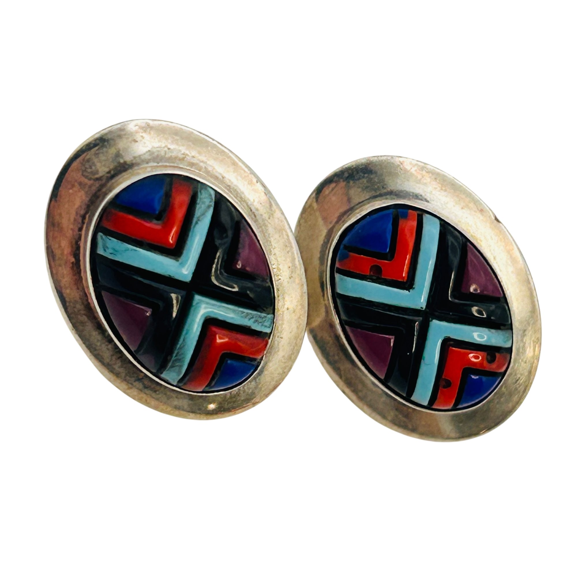 Ella Peters Navajo Sterling Multi Gem Oval Earrings
