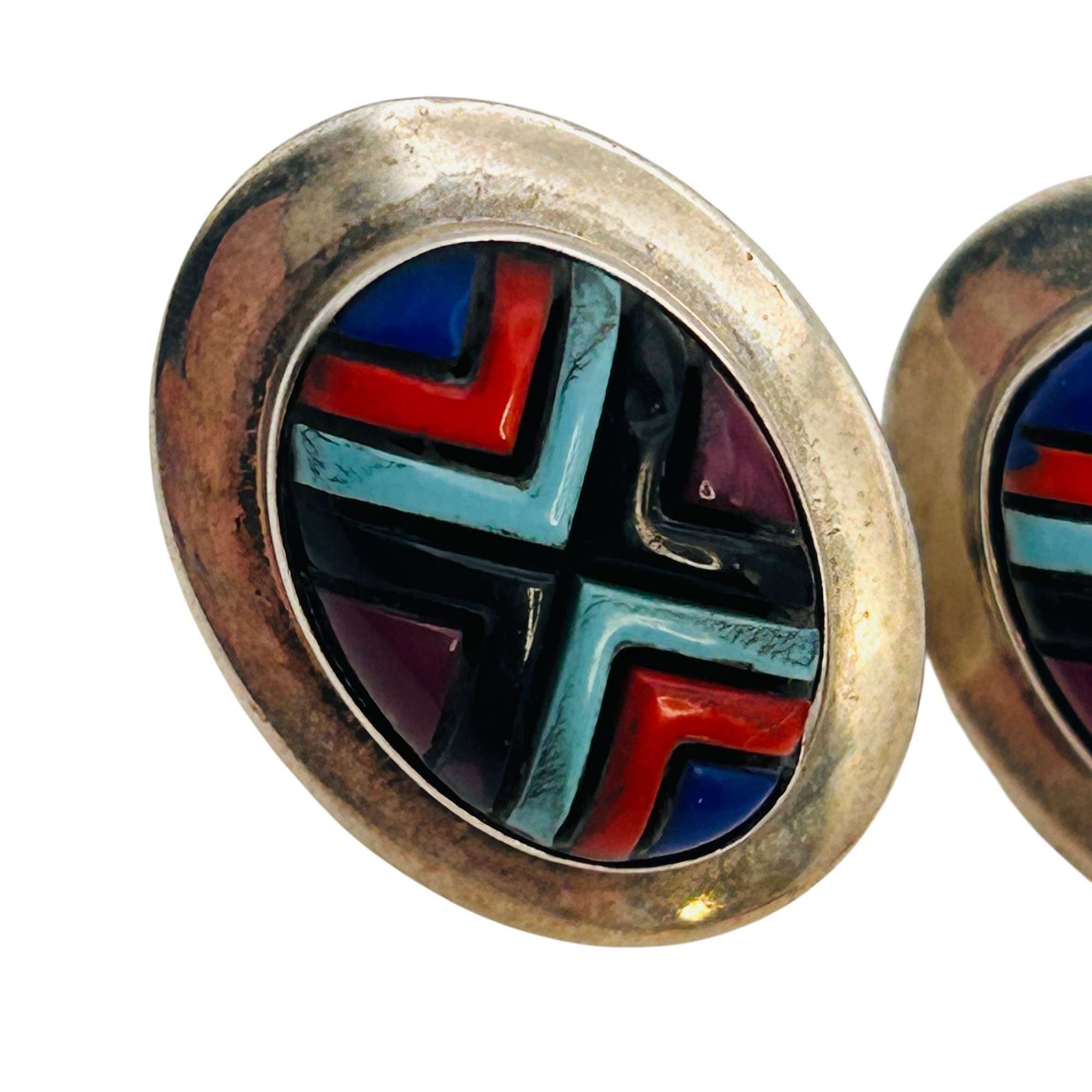 Ella Peters Navajo Sterling Multi Gem Oval Earrings