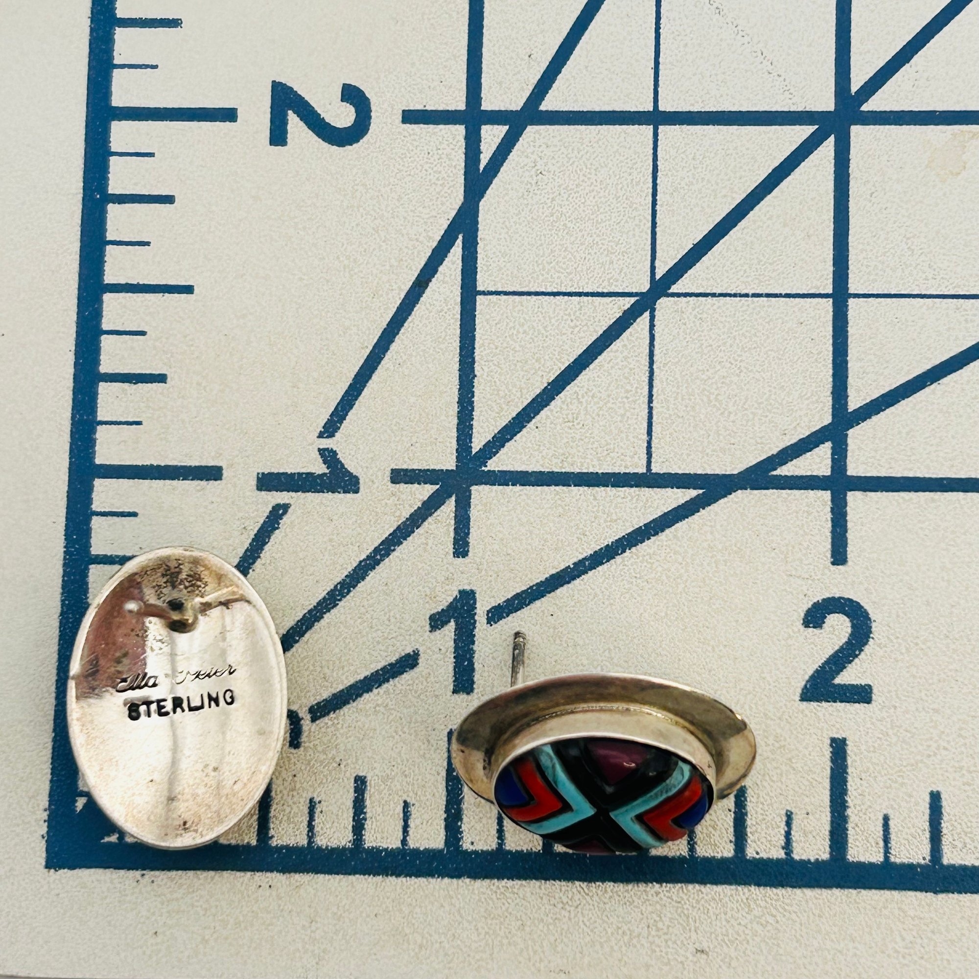 Ella Peters Navajo Sterling Multi Gem Oval Earrings