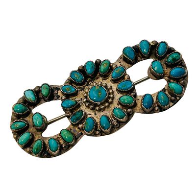 Vintage Native Sterling Turquoise Cluster Brooch. Vintage Native Sterling turquoise cluster 