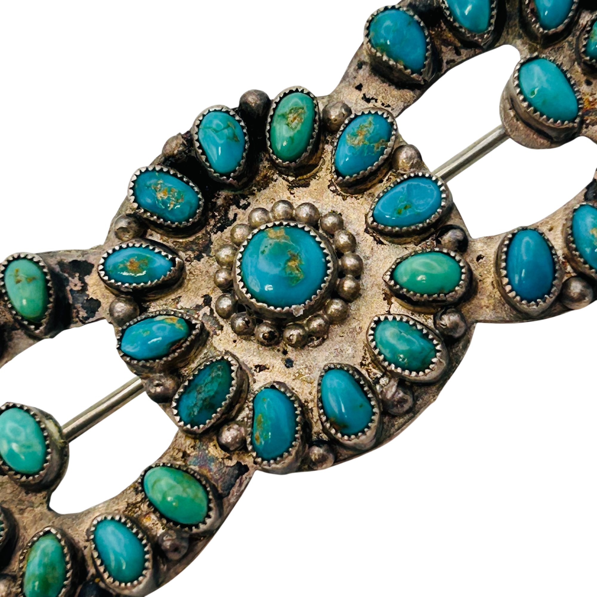 Vintage Native Sterling Turquoise Cluster Brooch