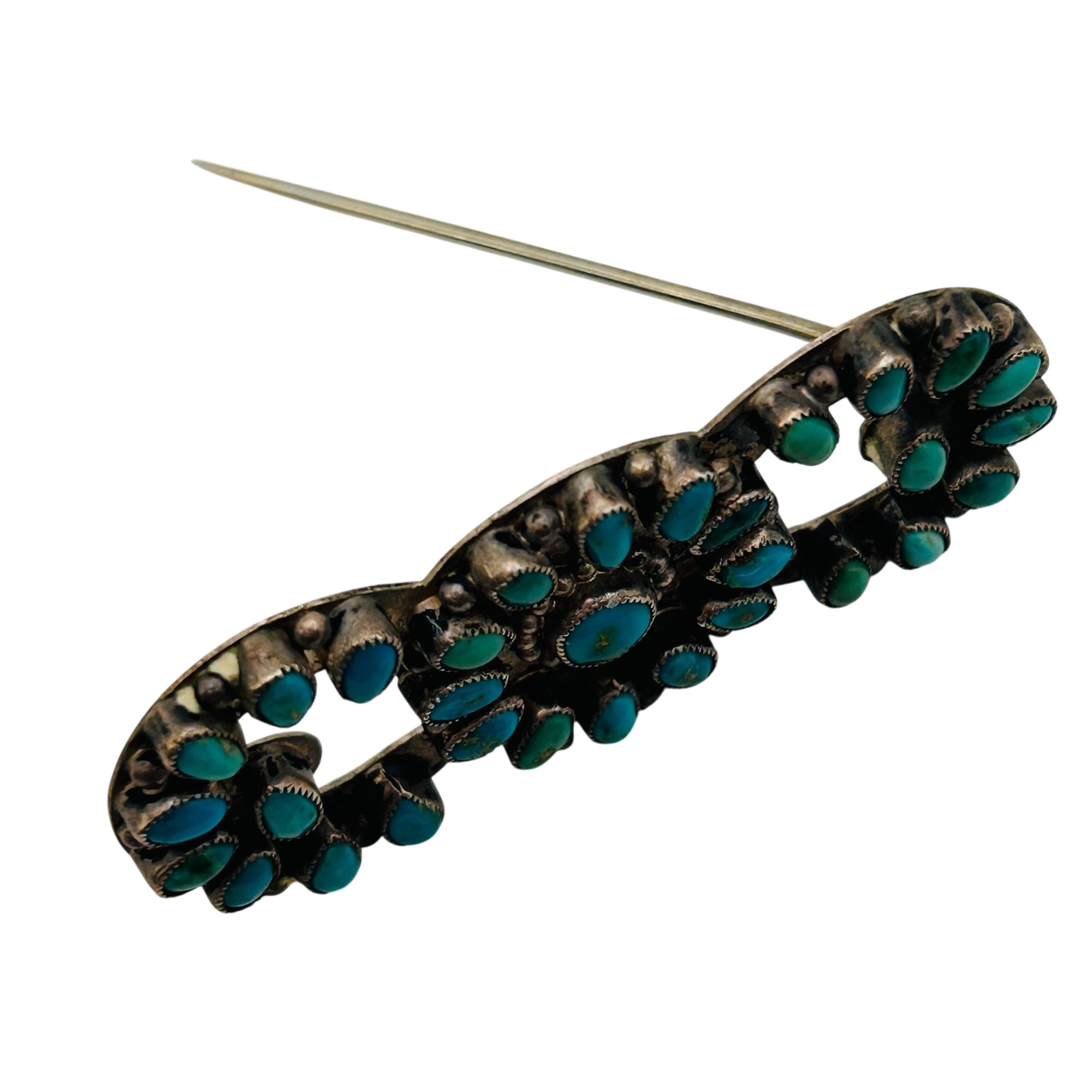 Vintage Native Sterling Turquoise Cluster Brooch