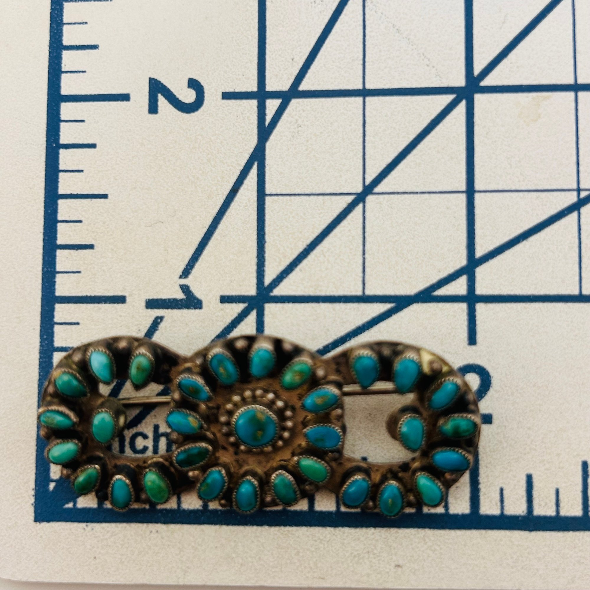 Vintage Native Sterling Turquoise Cluster Brooch