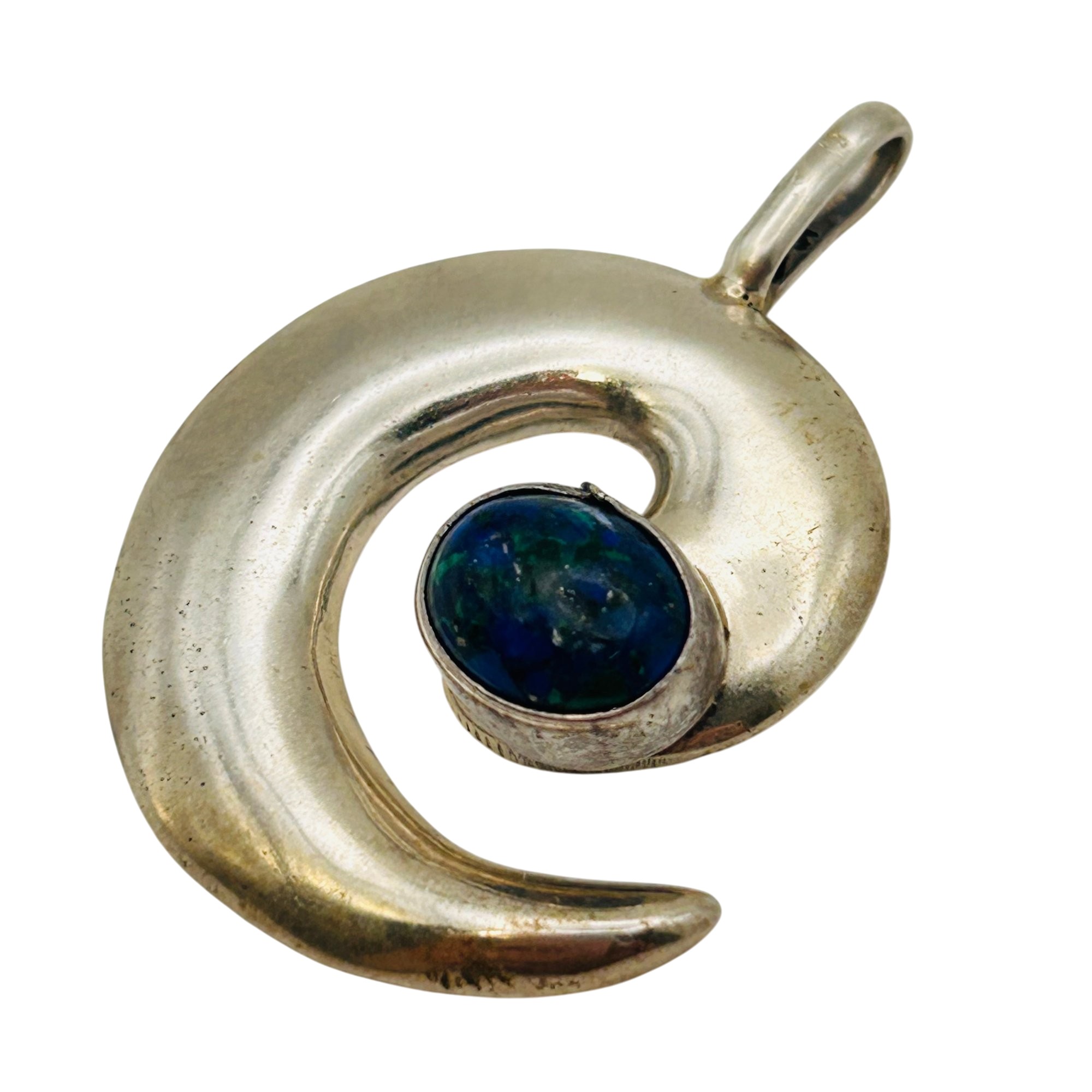 Signed Navajo Azurite Swirl Pendant