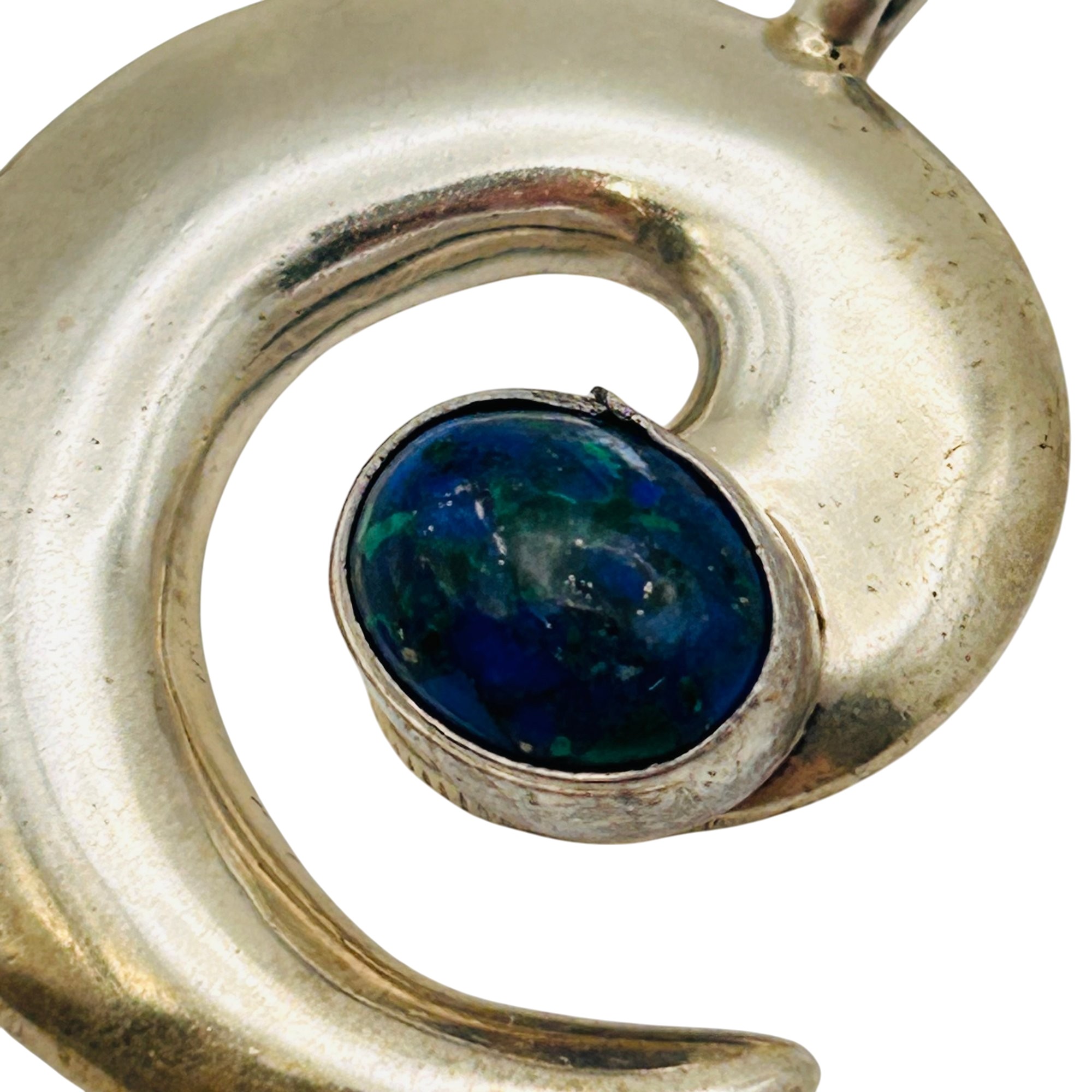 Signed Navajo Azurite Swirl Pendant