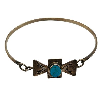 Vintage Navajo Sterling Turquoise Stamped Bracelet. Vintage Navajo sterling turquoise stamped 