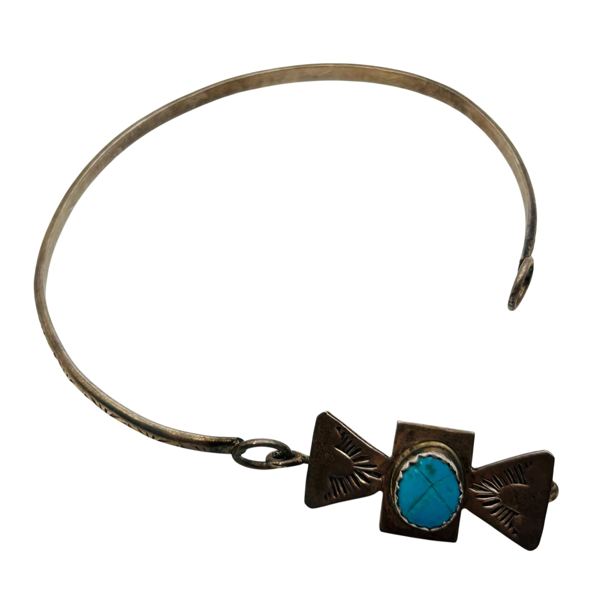 Vintage Navajo Sterling Turquoise Stamped Bracelet