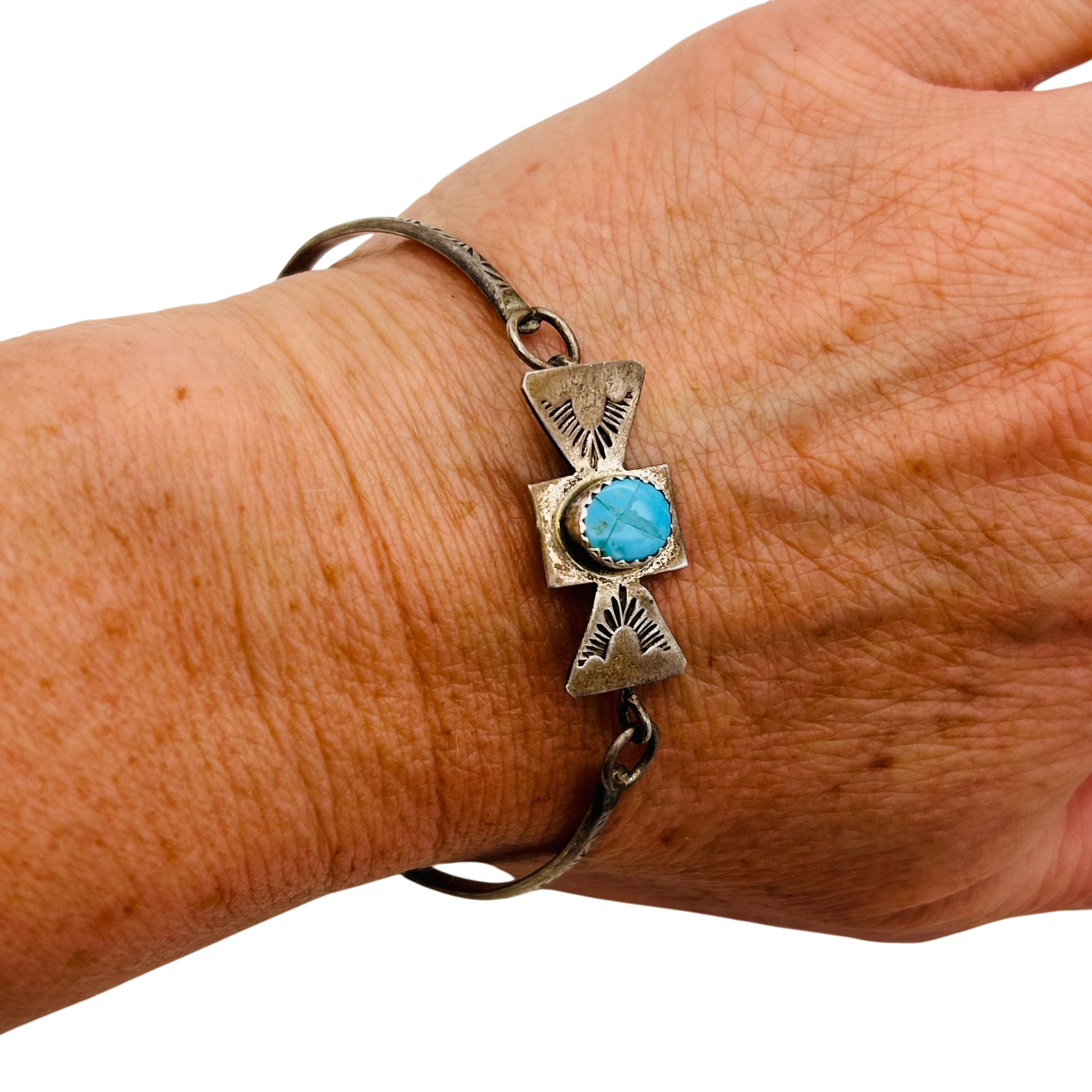 Vintage Navajo Sterling Turquoise Stamped Bracelet