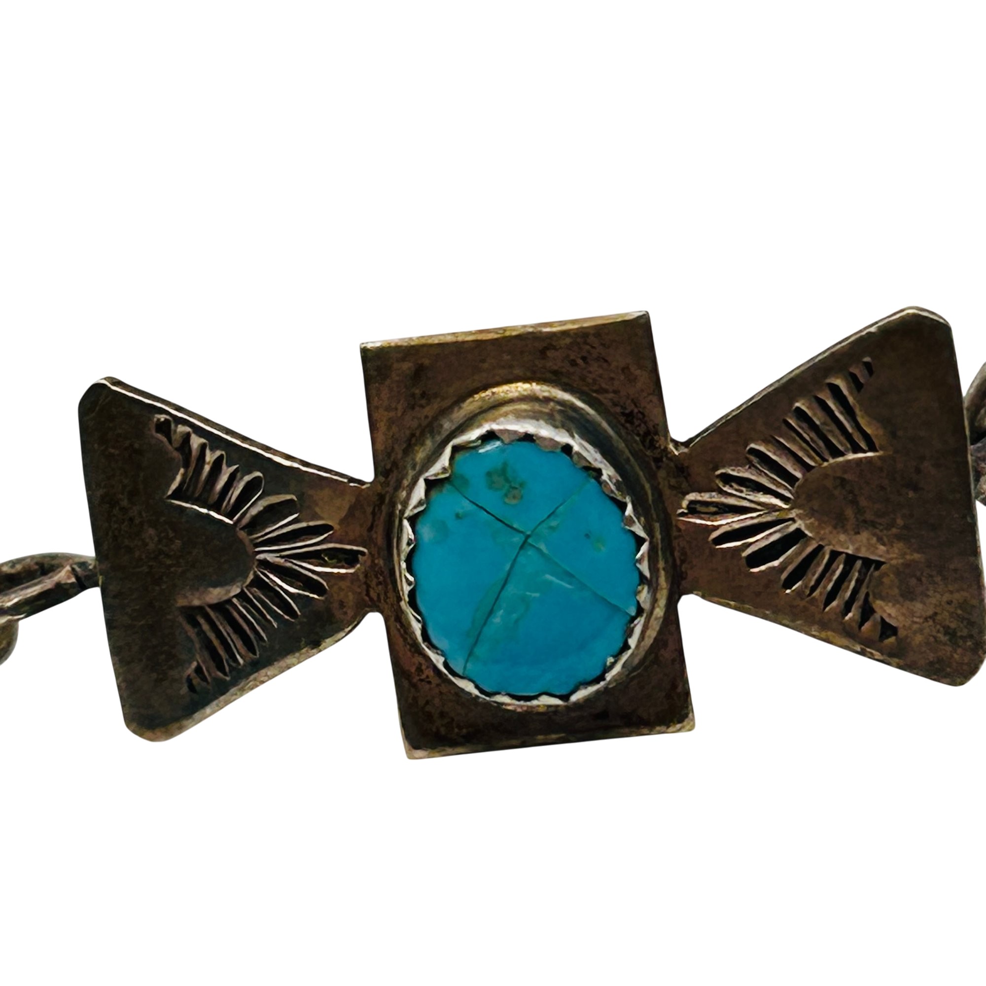 Vintage Navajo Sterling Turquoise Stamped Bracelet