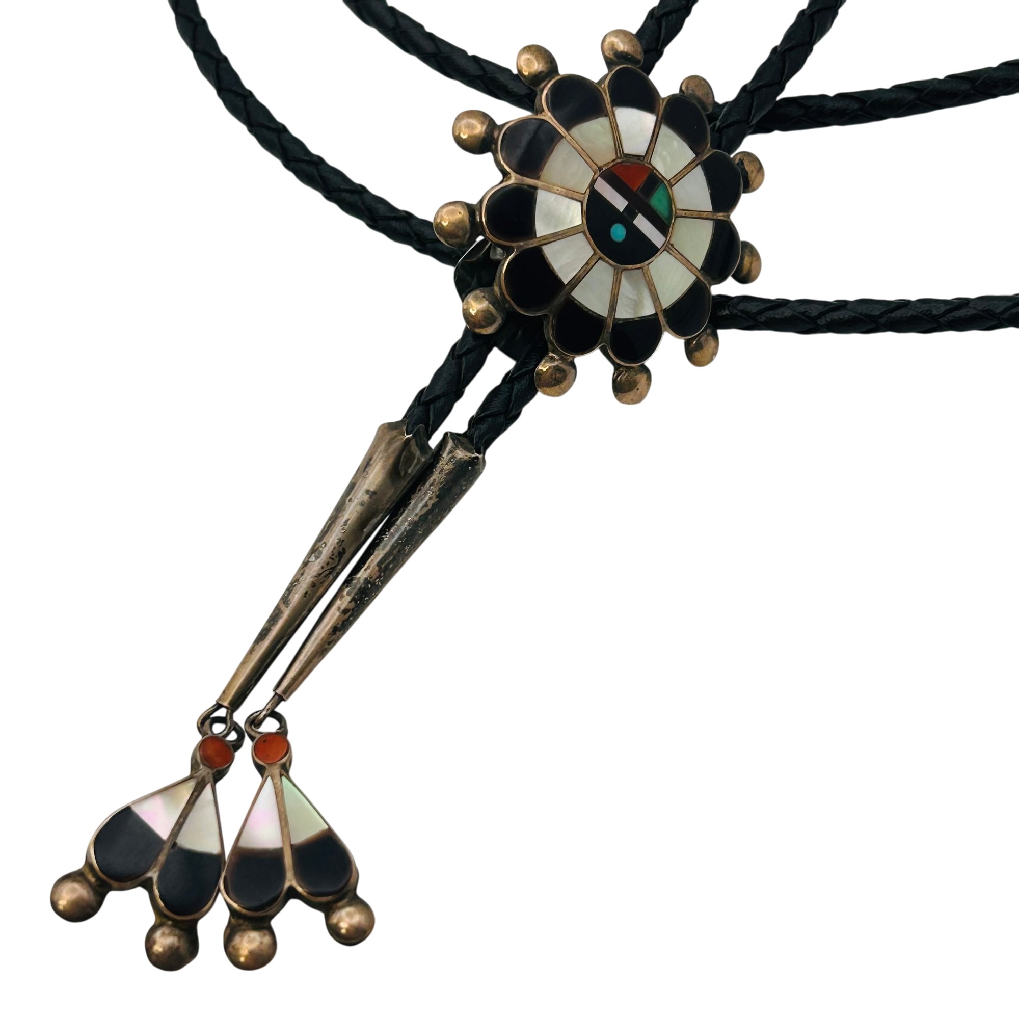 Zuni Sterling Multi-stone Bolo Tie Leather Cord