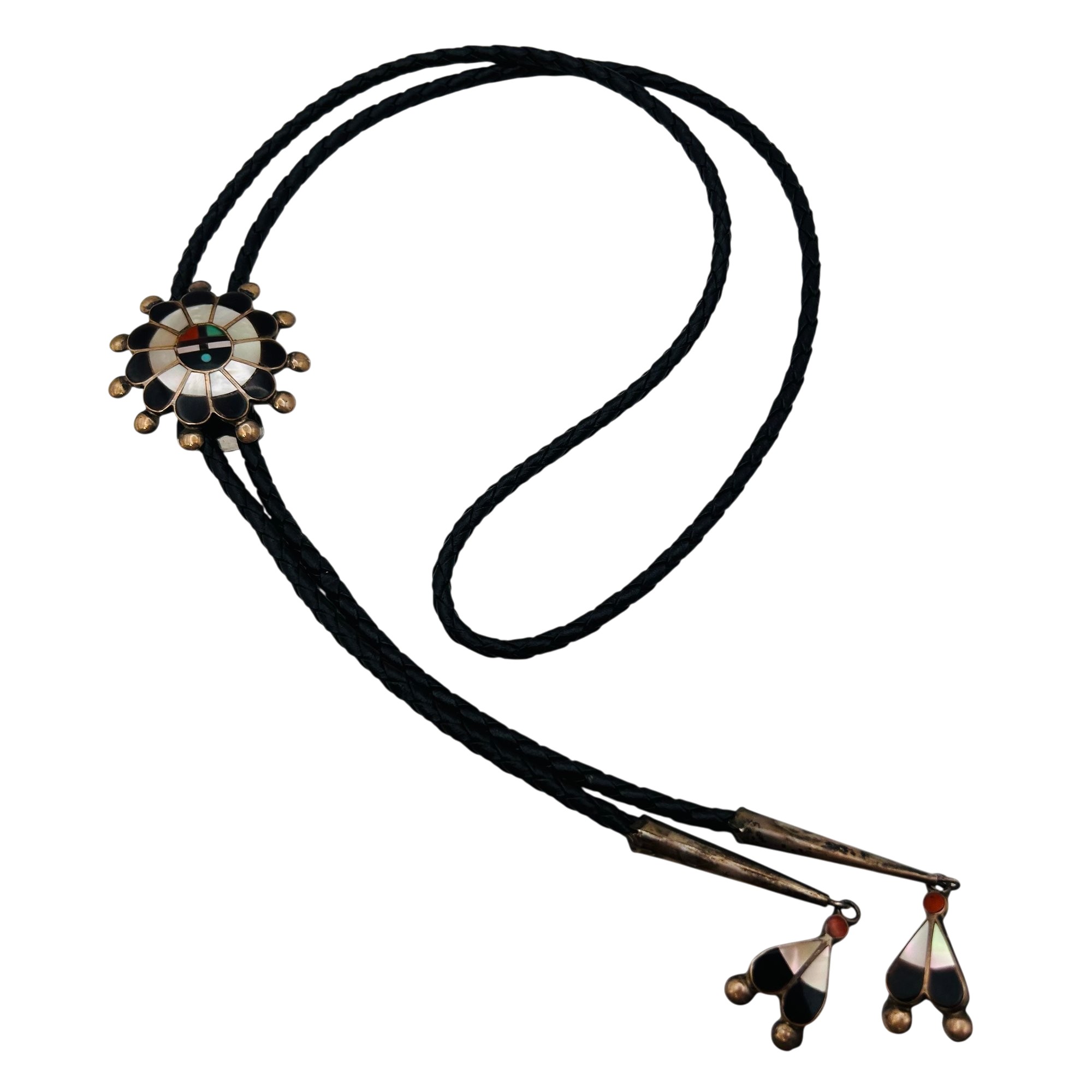 Zuni Sterling Multi-stone Bolo Tie Leather Cord