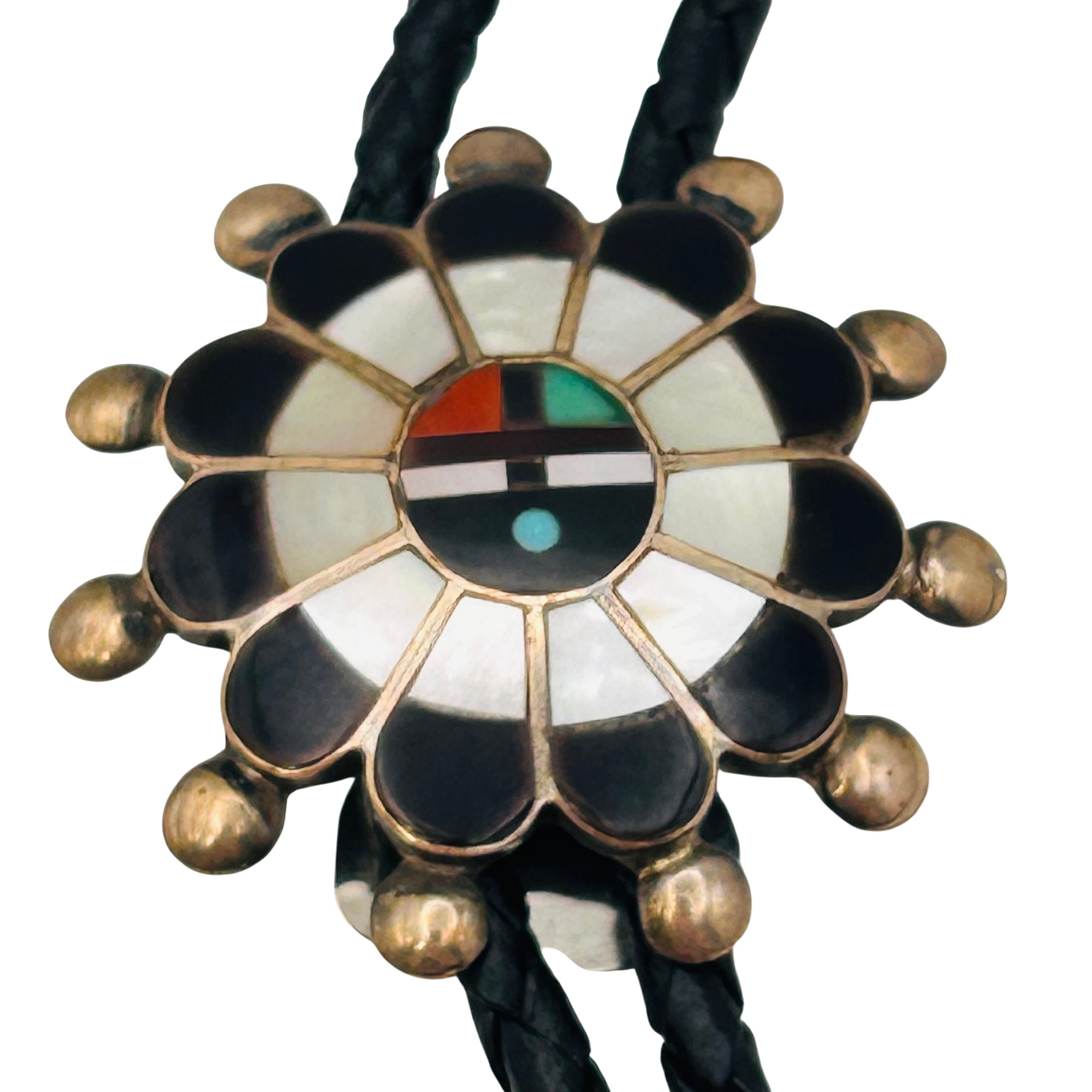 Zuni Sterling Multi-stone Bolo Tie Leather Cord