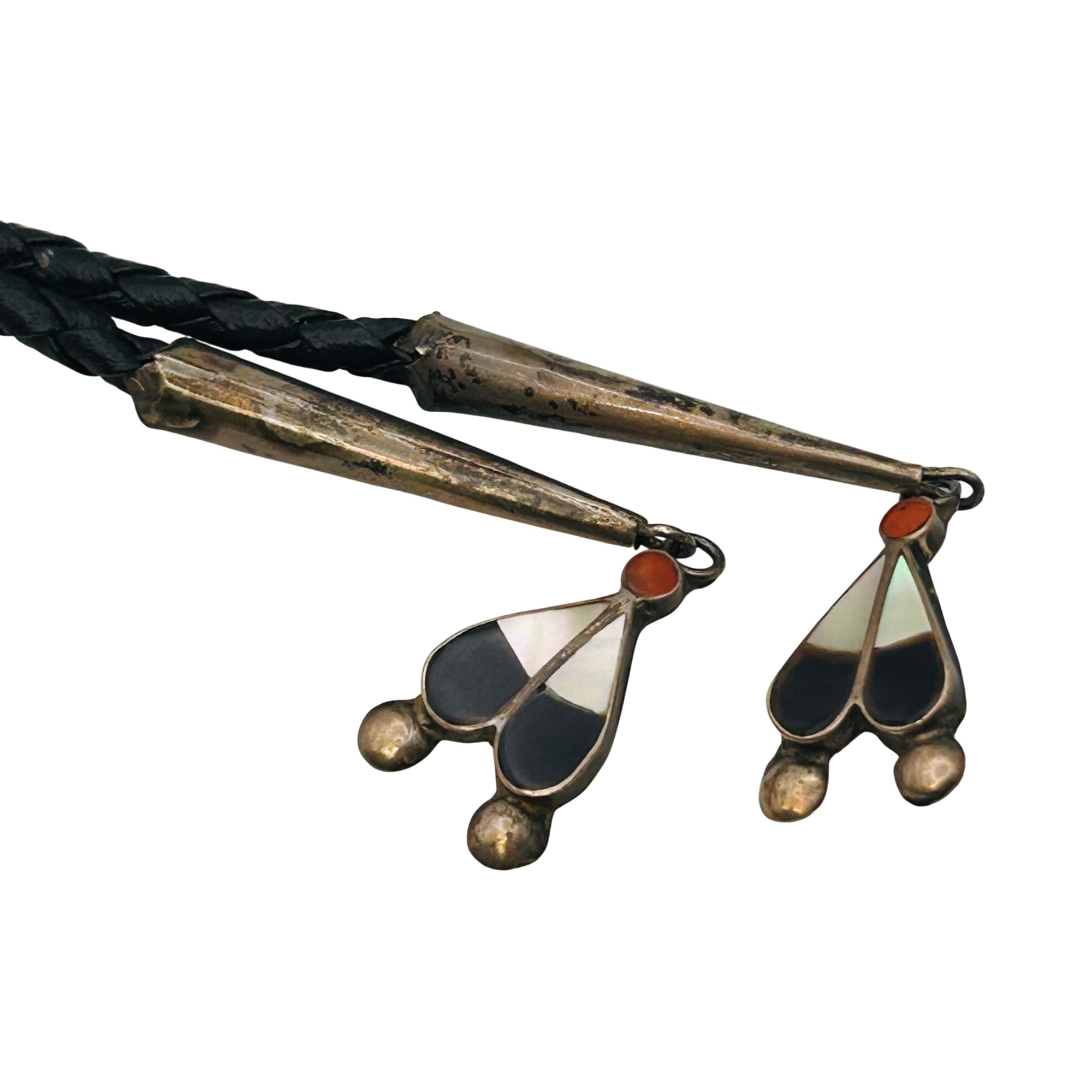 Zuni Sterling Multi-stone Bolo Tie Leather Cord