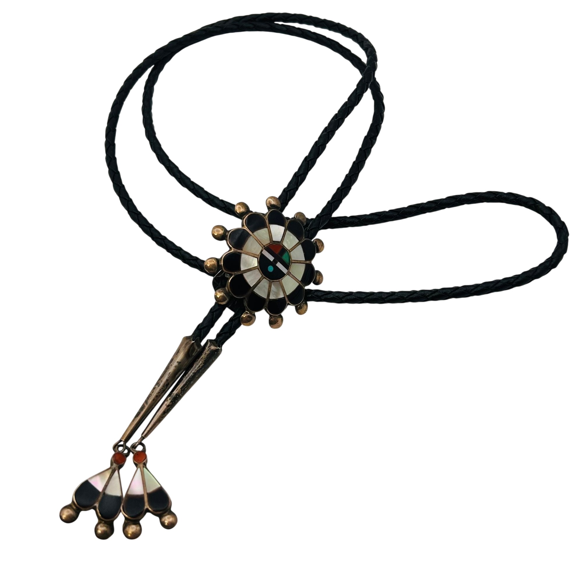 Zuni Sterling Multi-stone Bolo Tie Leather Cord
