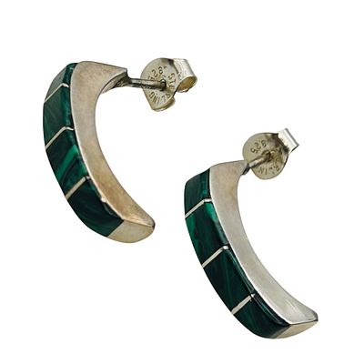 Signed Navajo Sterling Malachite Earrings. Signed GK Navajo sterling malachite half hoop 