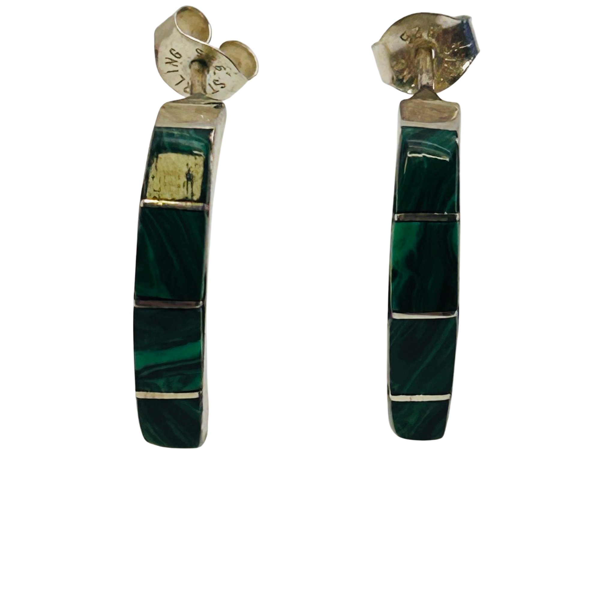 Signed Navajo Sterling Malachite Earrings