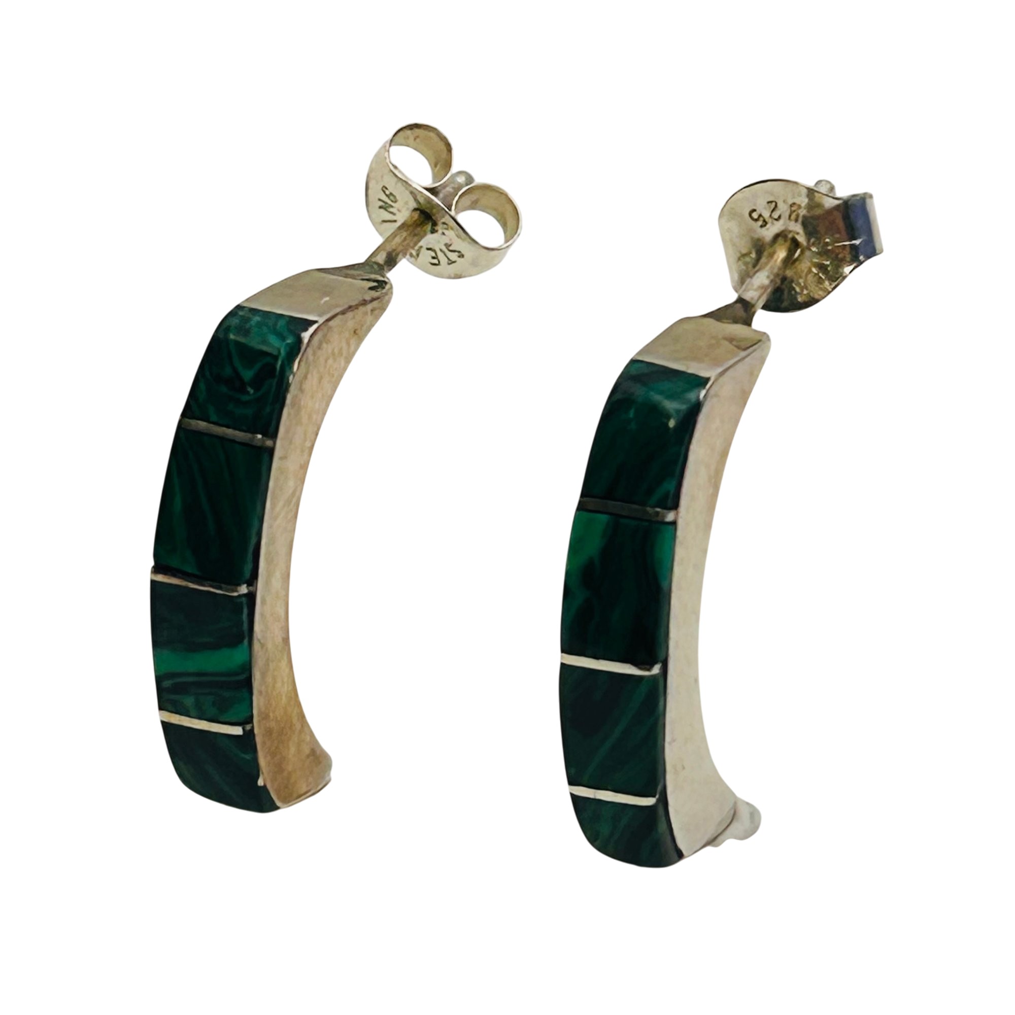 Signed Navajo Sterling Malachite Earrings
