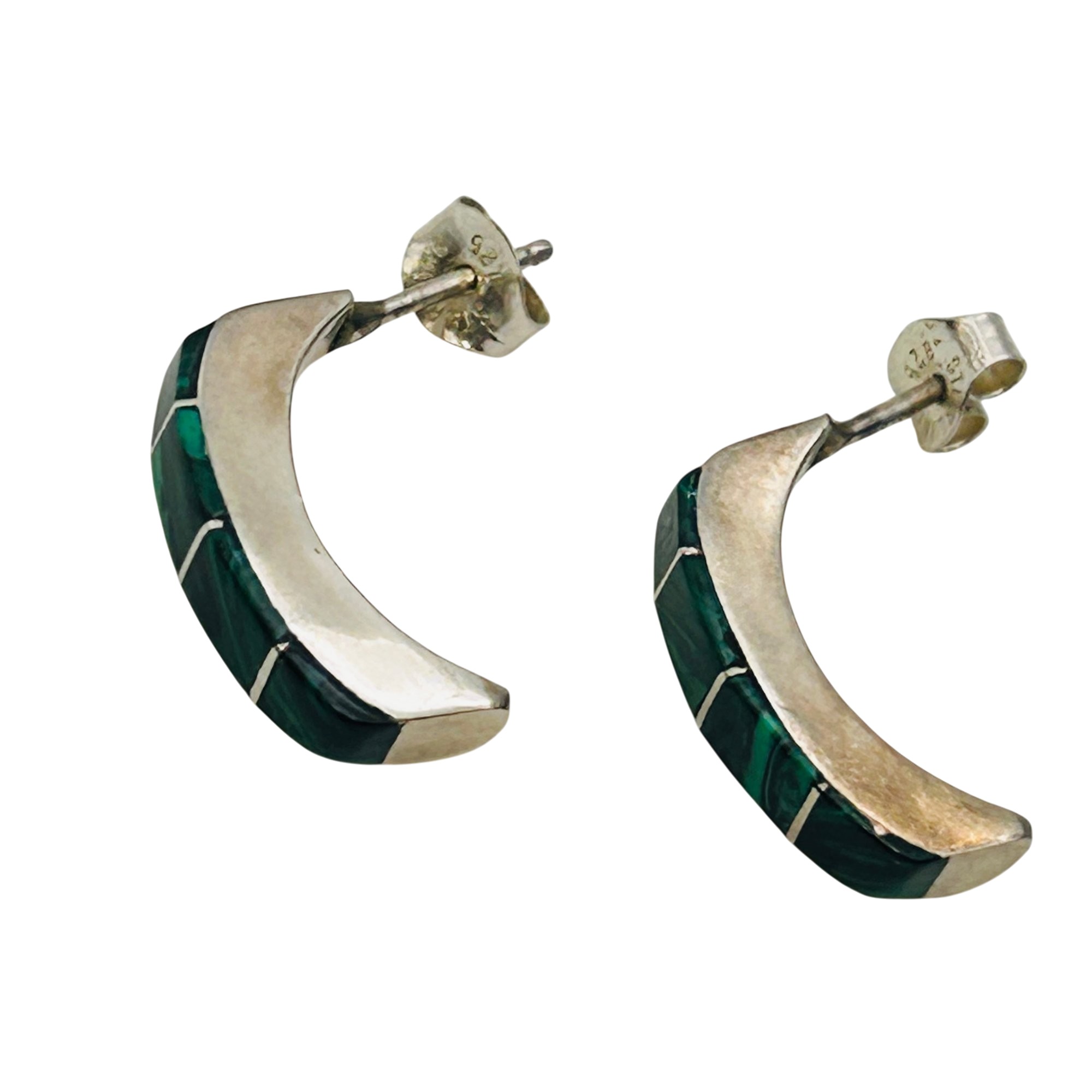 Signed Navajo Sterling Malachite Earrings