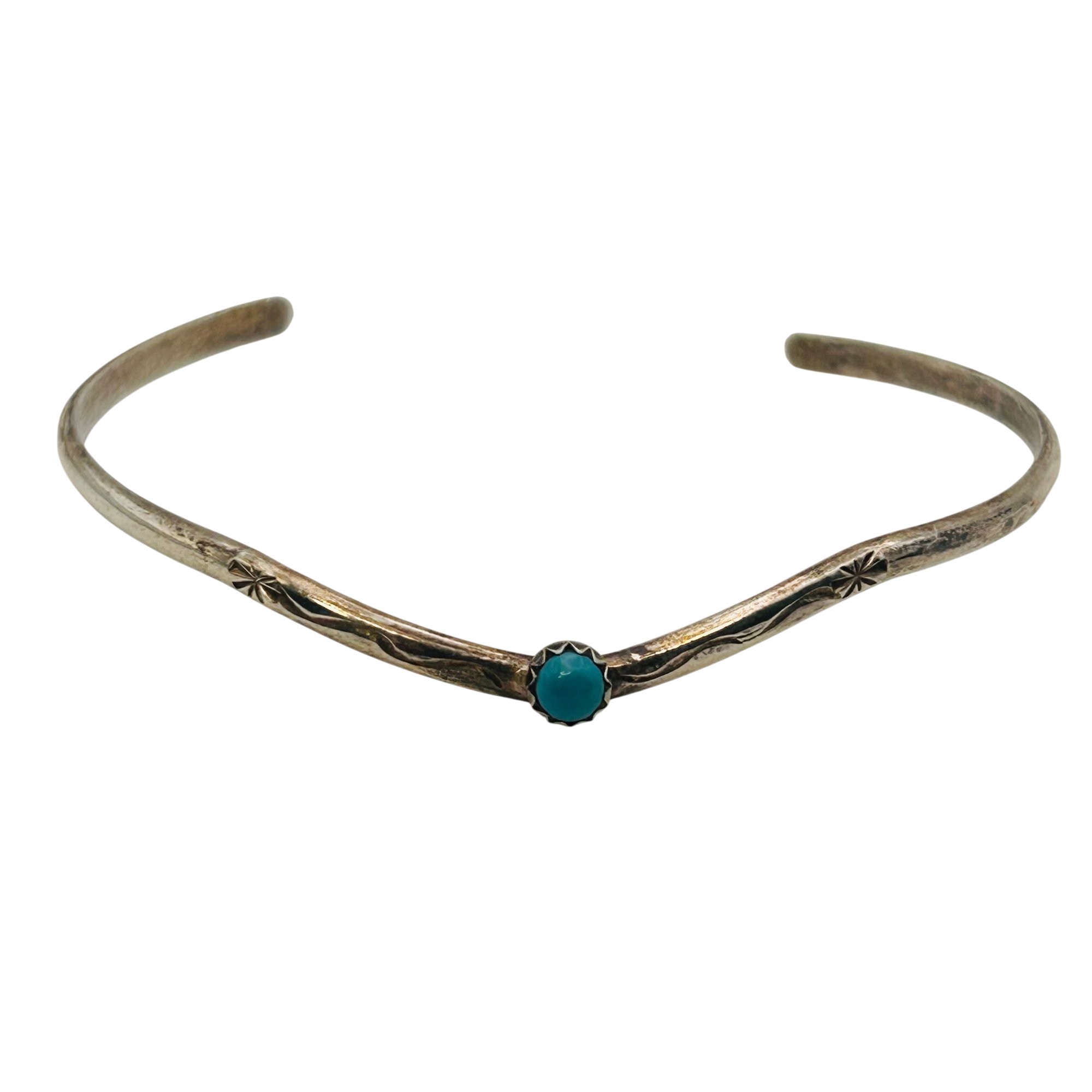 Signed Navajo Sterling Turquoise Cuff Bracelet