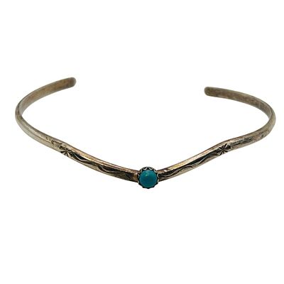 Signed Navajo Sterling Turquoise Cuff Bracelet. Signed H.T. Navajo sterling turquoise cuff 