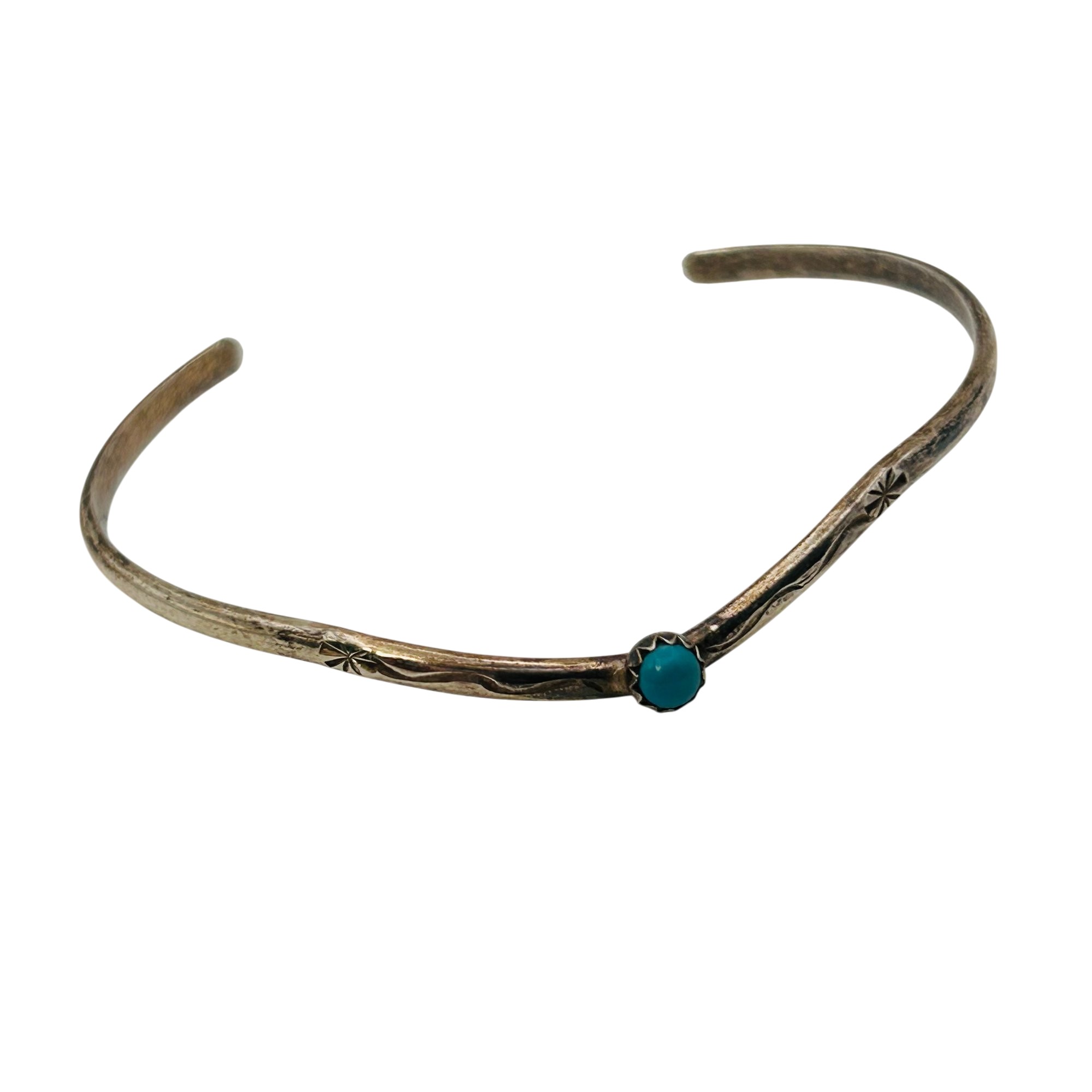 Signed Navajo Sterling Turquoise Cuff Bracelet