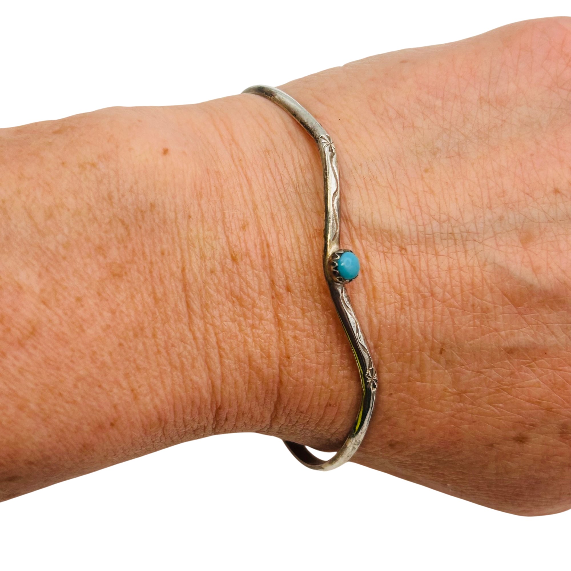 Signed Navajo Sterling Turquoise Cuff Bracelet