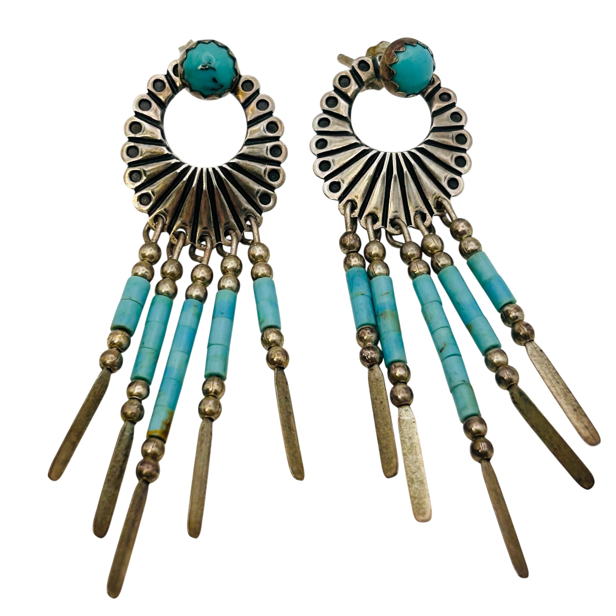 Quoc Trading Sterling Turquoise Dangle Earrings
