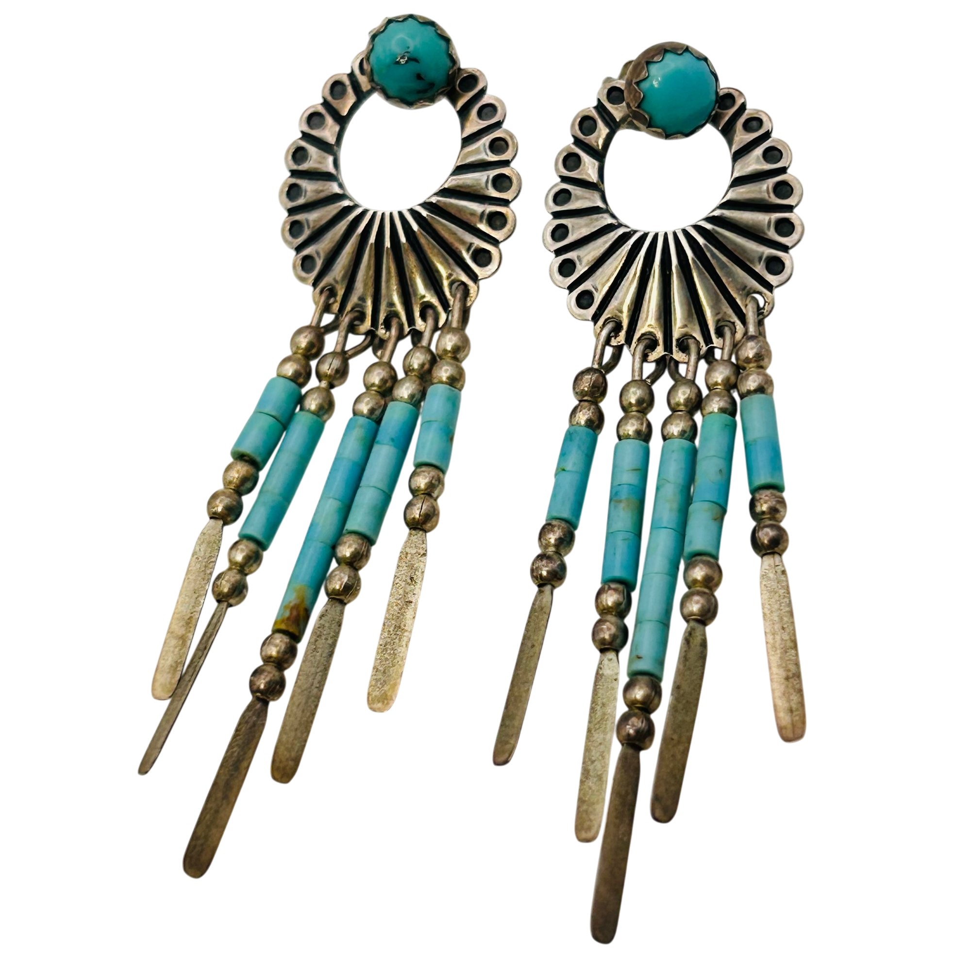 Quoc Trading Sterling Turquoise Dangle Earrings