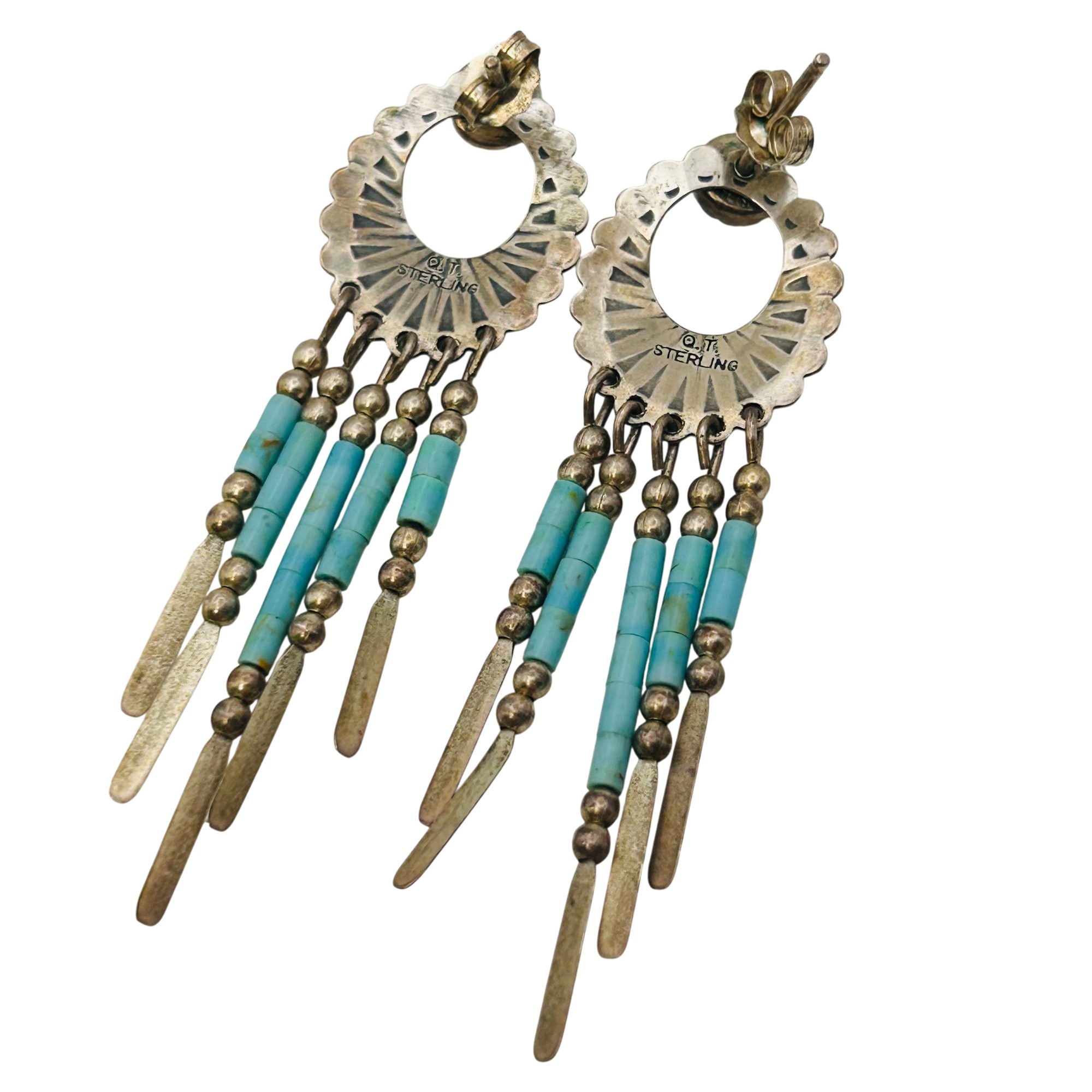 Quoc Trading Sterling Turquoise Dangle Earrings