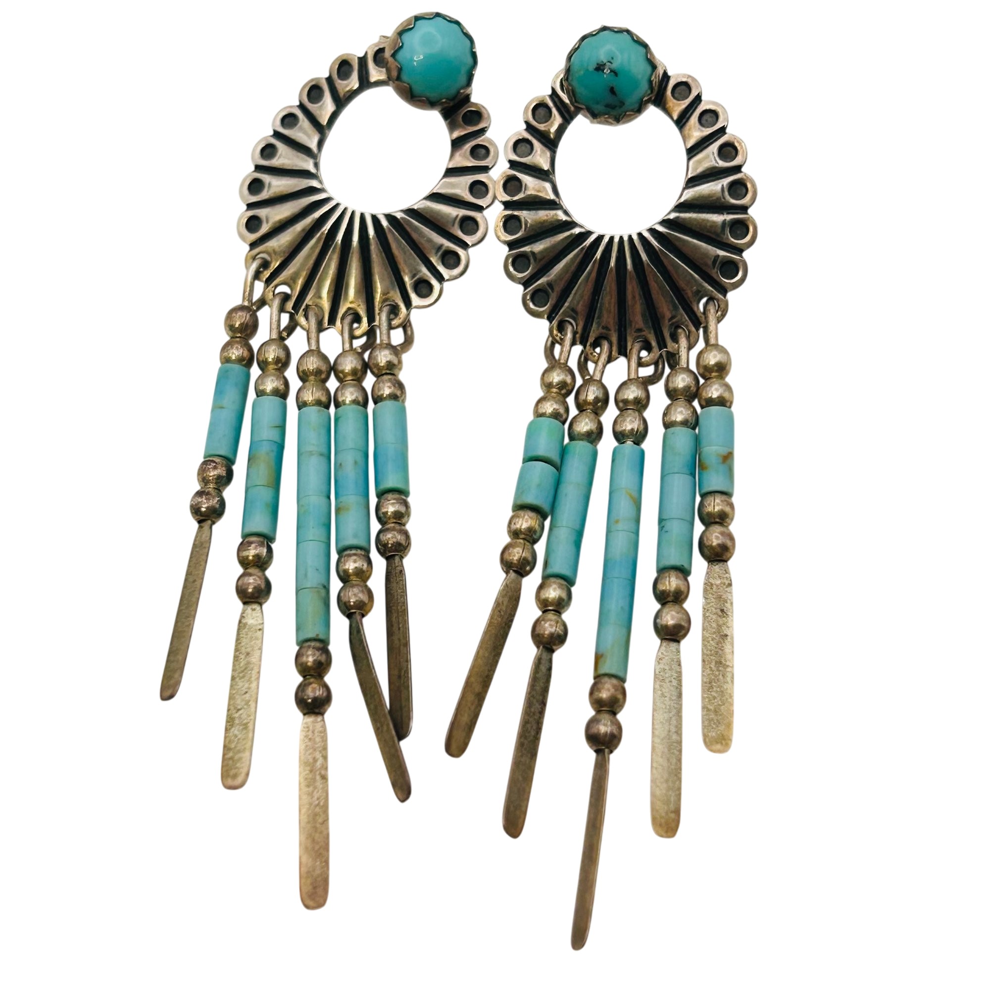 Quoc Trading Sterling Turquoise Dangle Earrings