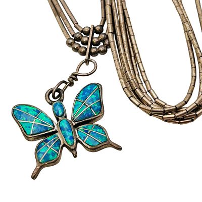 Southwest Sterling Opal Butterfly Liquid Silver Necklace. Southwest sterling opal butterfly 