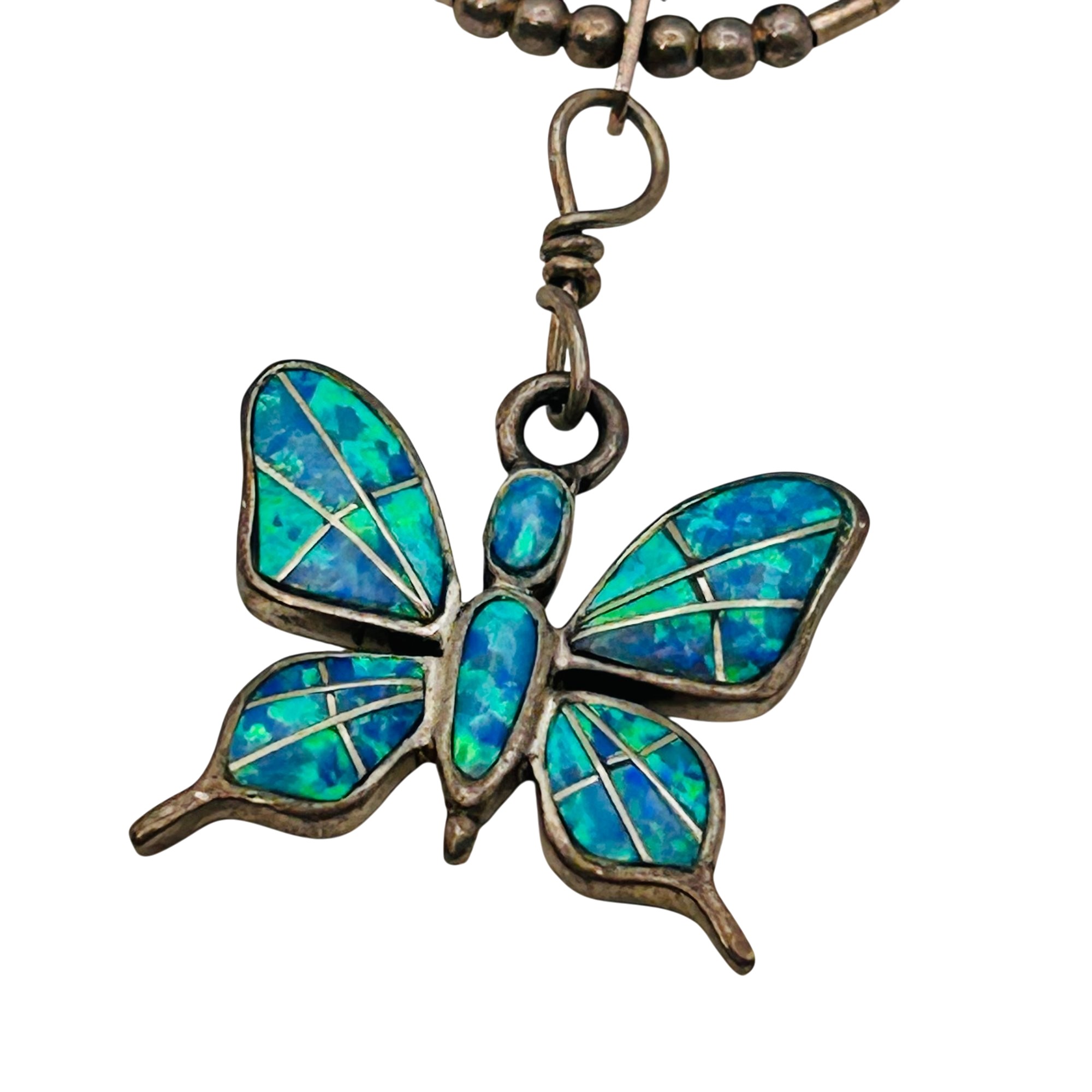 Southwest Sterling Opal Butterfly Liquid Silver Necklace